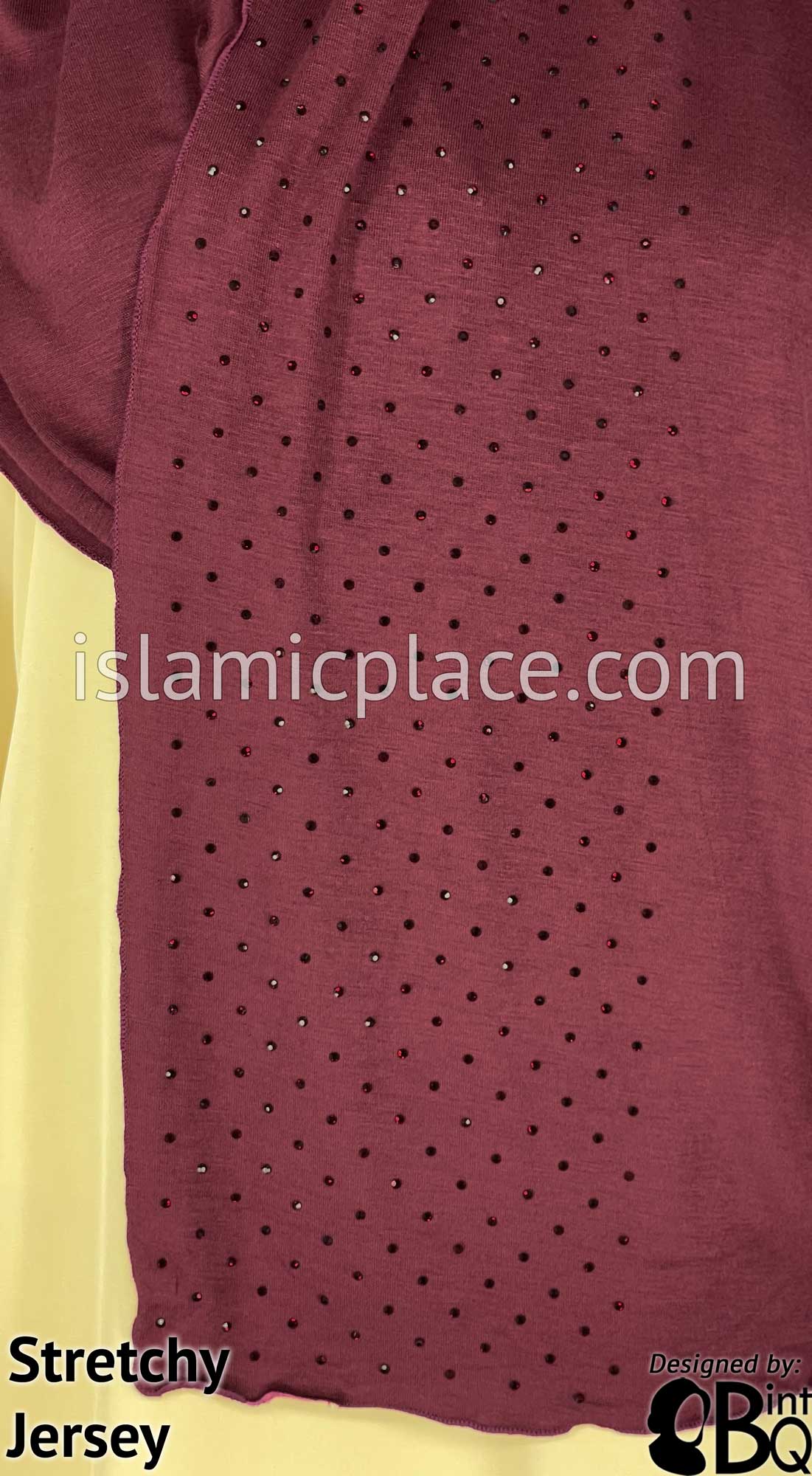 Burgundy with Burgundy Stones in Design 62 - Jersey Shayla Long Rectangle Hijab 30"x70"