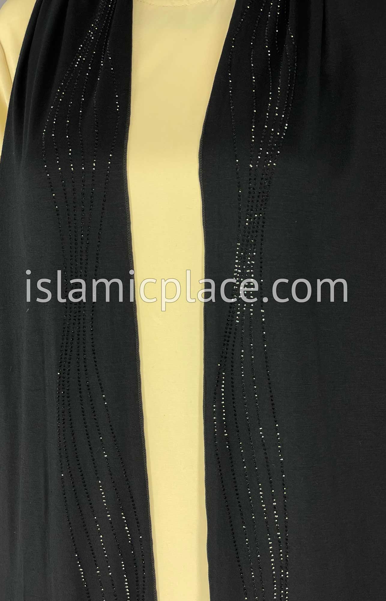 Black with Black Stones in Design 102 - Jersey Shayla Long Rectangle Hijab 30"x70"