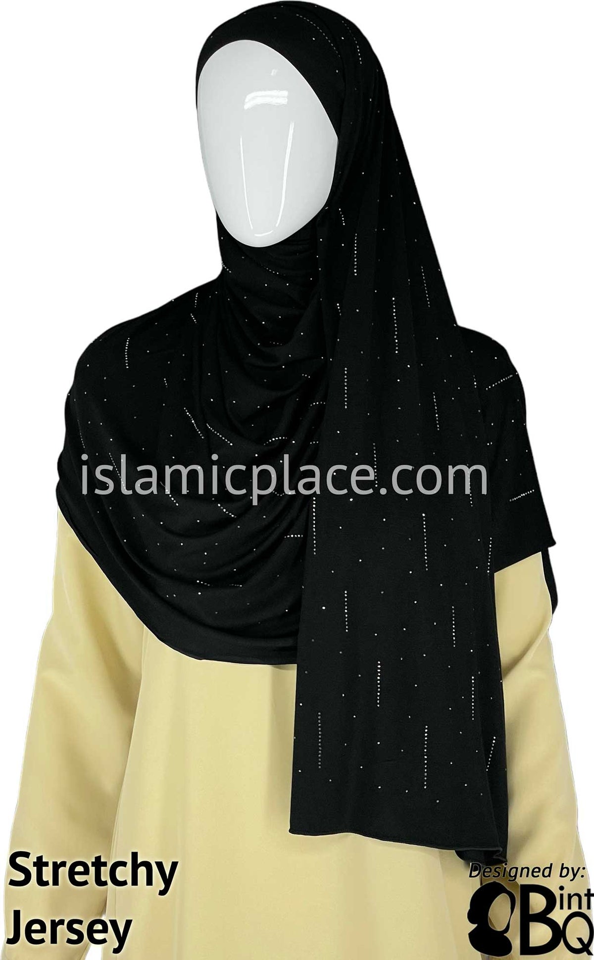 Black with Antique Stones in Design 95 - Jersey Shayla Long Rectangle Hijab 30&quot;x70&quot;