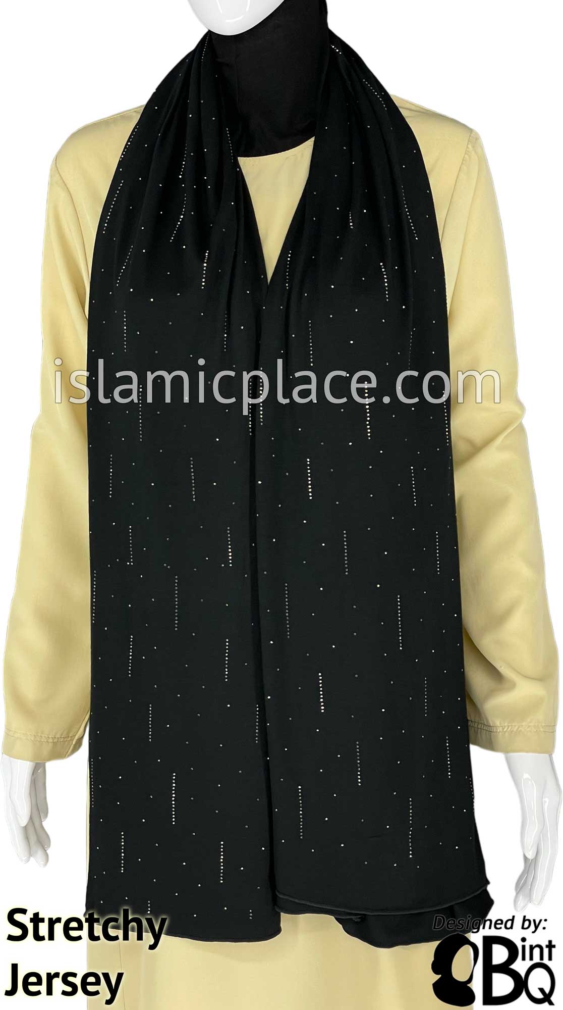 Black with Antique Stones in Design 95 - Jersey Shayla Long Rectangle Hijab 30"x70"