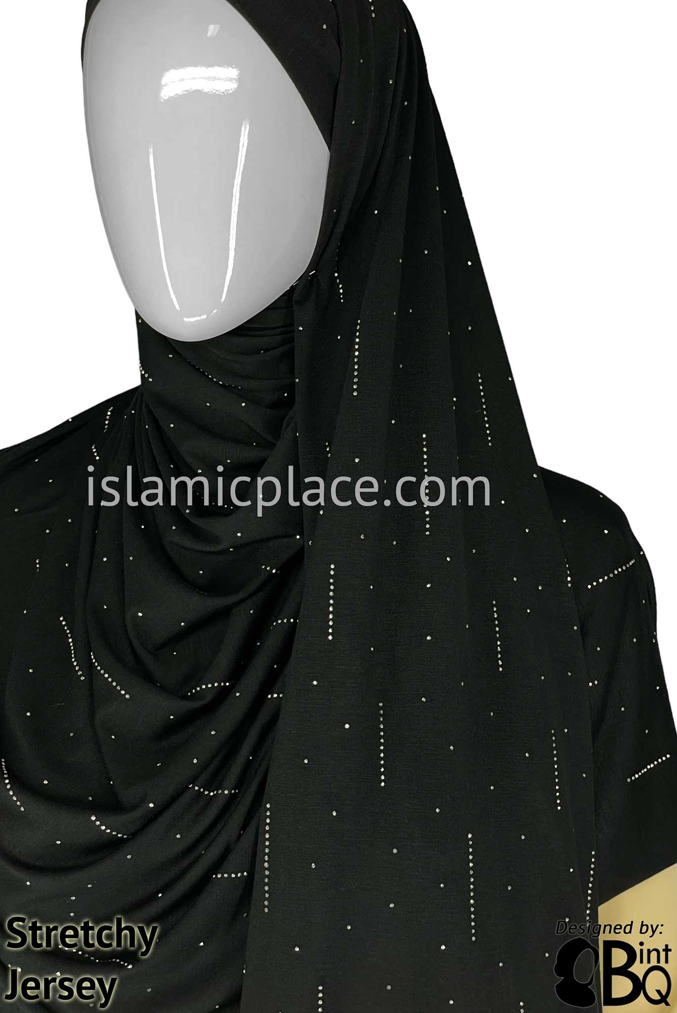 Black with Antique Stones in Design 95 - Jersey Shayla Long Rectangle Hijab 30"x70"