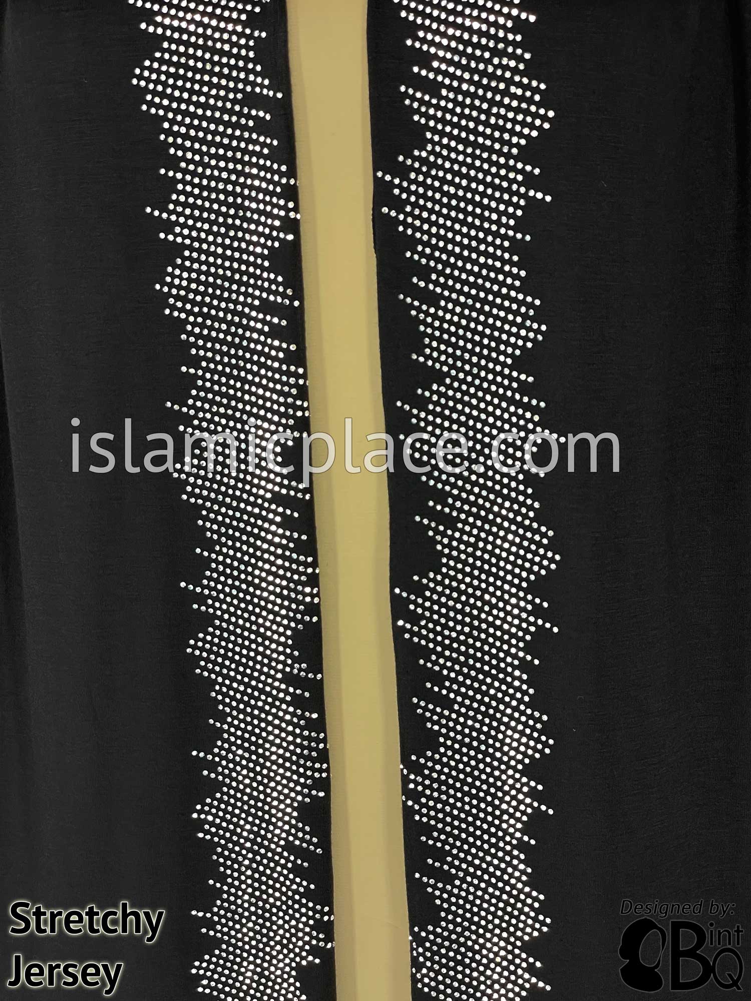 Black with Silver Stones in Design 46 - Jersey Shayla Long Rectangle Hijab 30"x70"