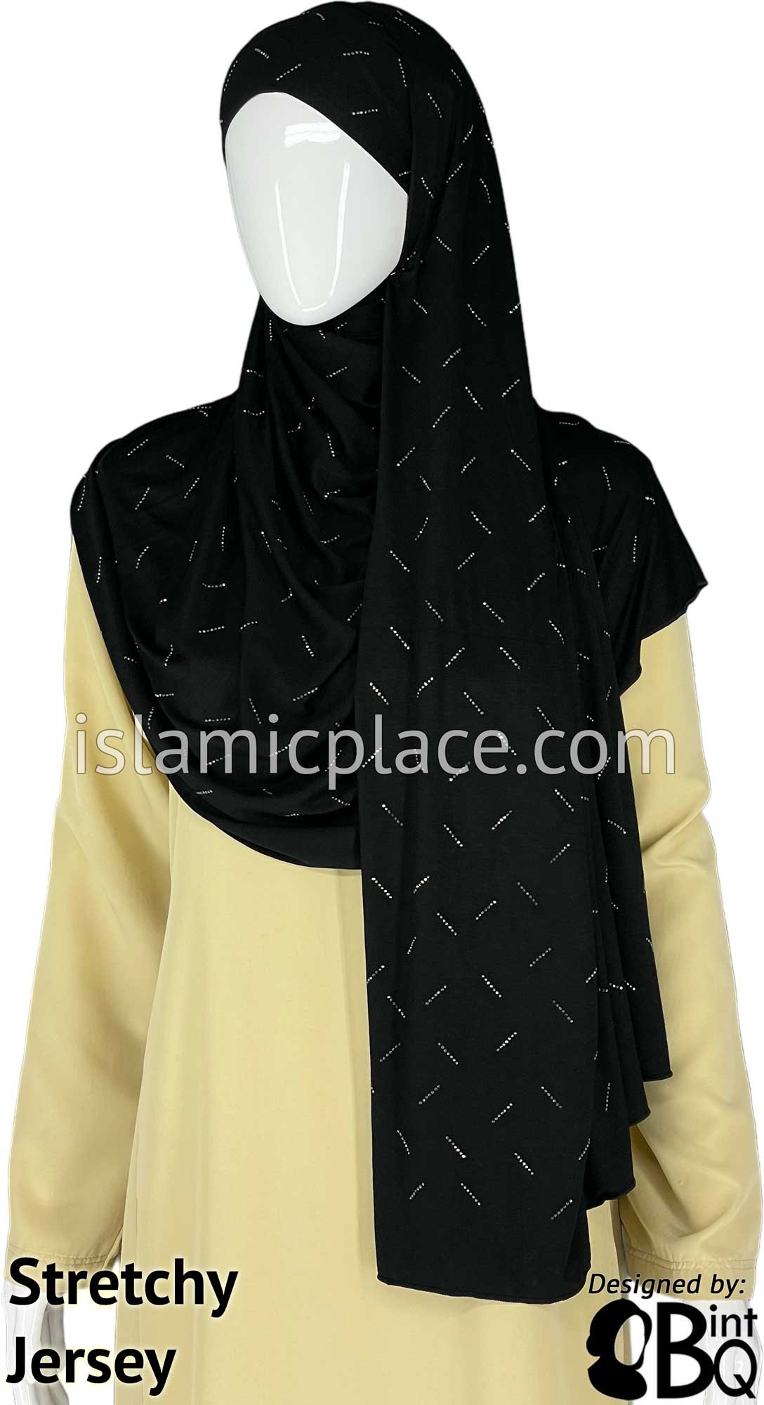 Black with Antique Stones in Design 136 - Jersey Shayla Long Rectangle Hijab 30&quot;x70&quot;