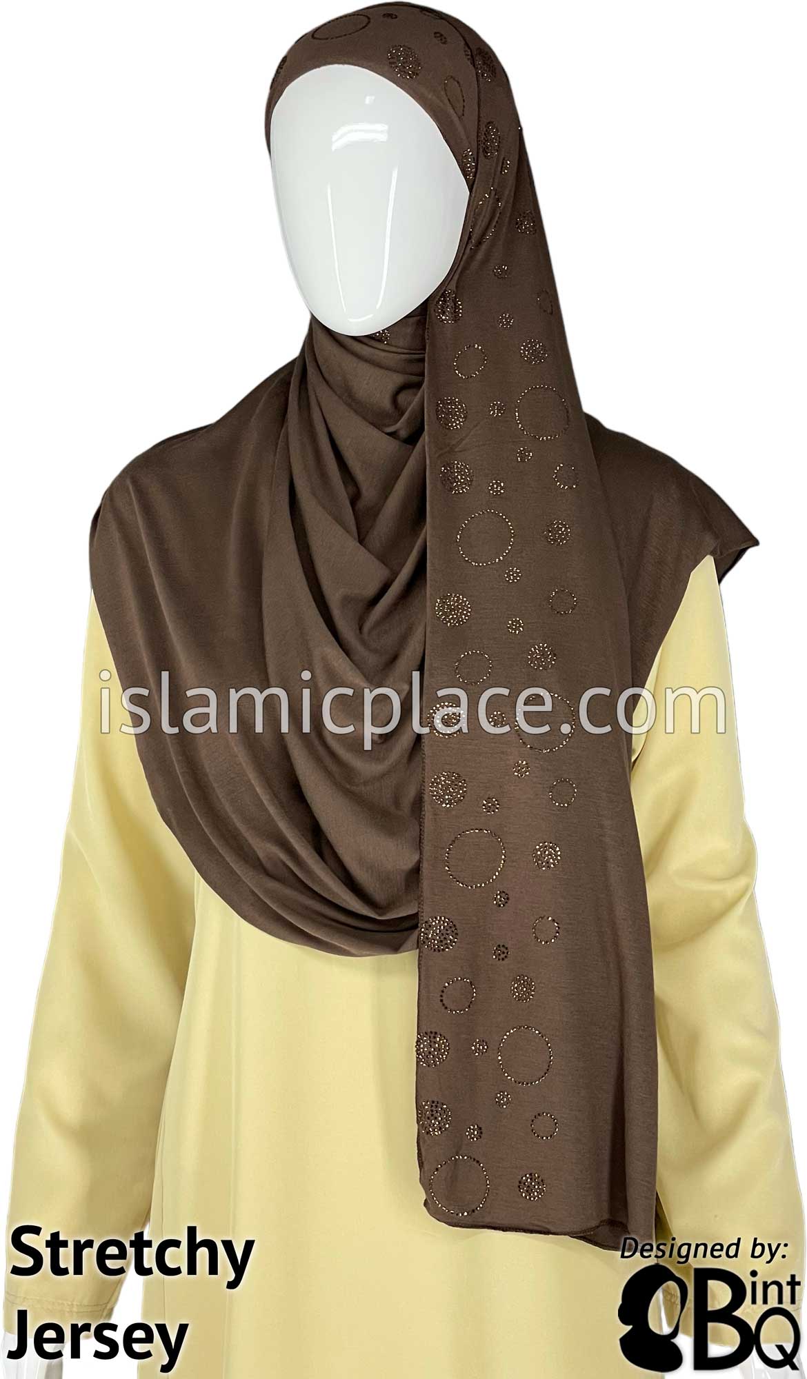 Brown with Brown Stones in Design 61 - Jersey Shayla Long Rectangle Hijab 30&quot;x70&quot;