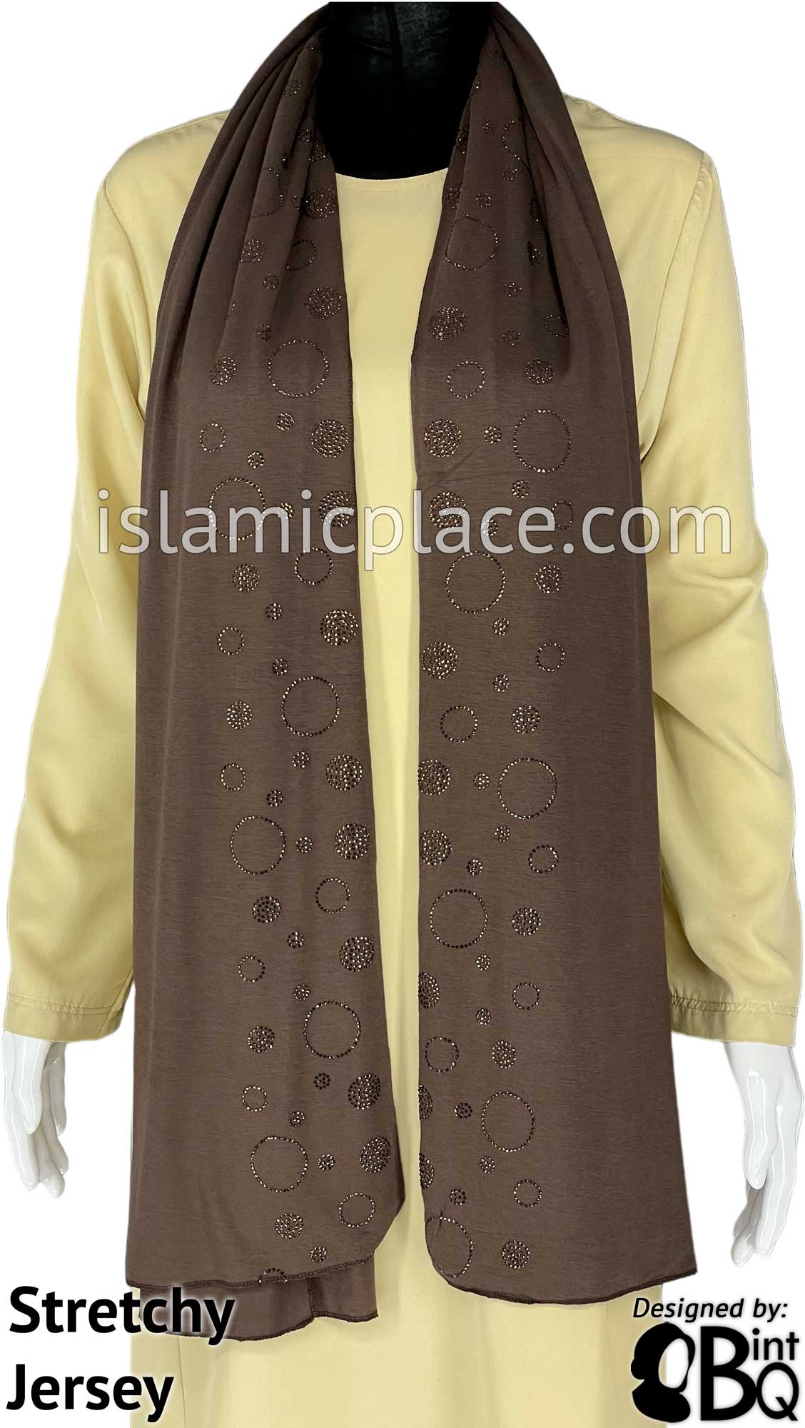 Brown with Brown Stones in Design 61 - Jersey Shayla Long Rectangle Hijab 30"x70"