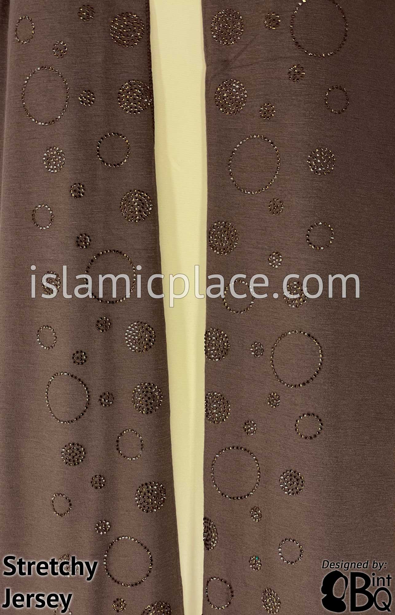 Brown with Brown Stones in Design 61 - Jersey Shayla Long Rectangle Hijab 30"x70"