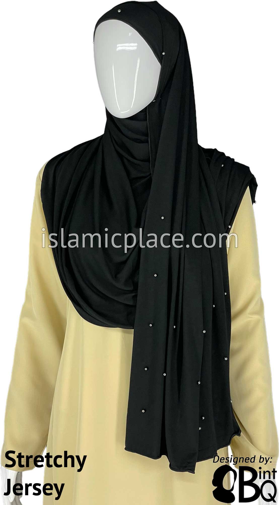 Black with Antique Stones in Design 25 - Jersey Shayla Long Rectangle Hijab 30&quot;x70&quot;