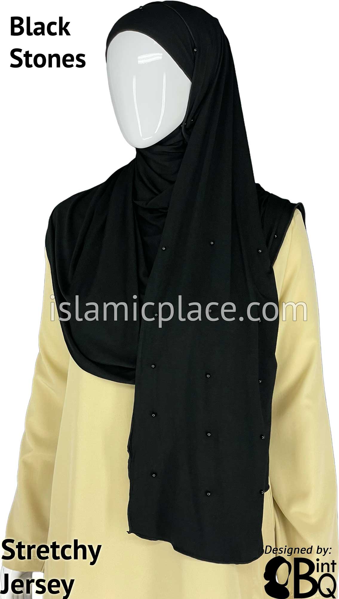 Black with Black Stones in Design 25 - Jersey Shayla Long Rectangle Hijab 30"x70"