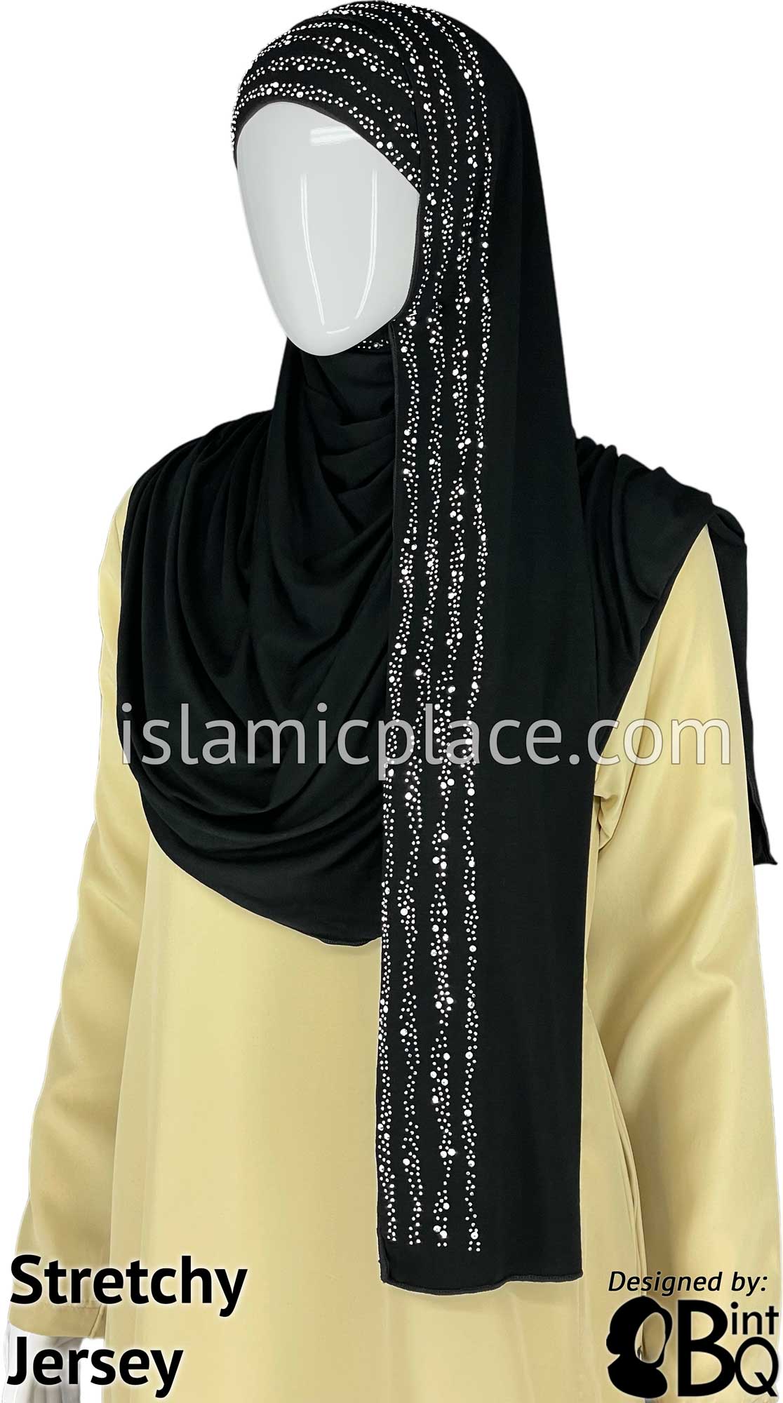 Black with Silver Stones in Design 28 - Jersey Shayla Long Rectangle Hijab 30&quot;x70&quot;