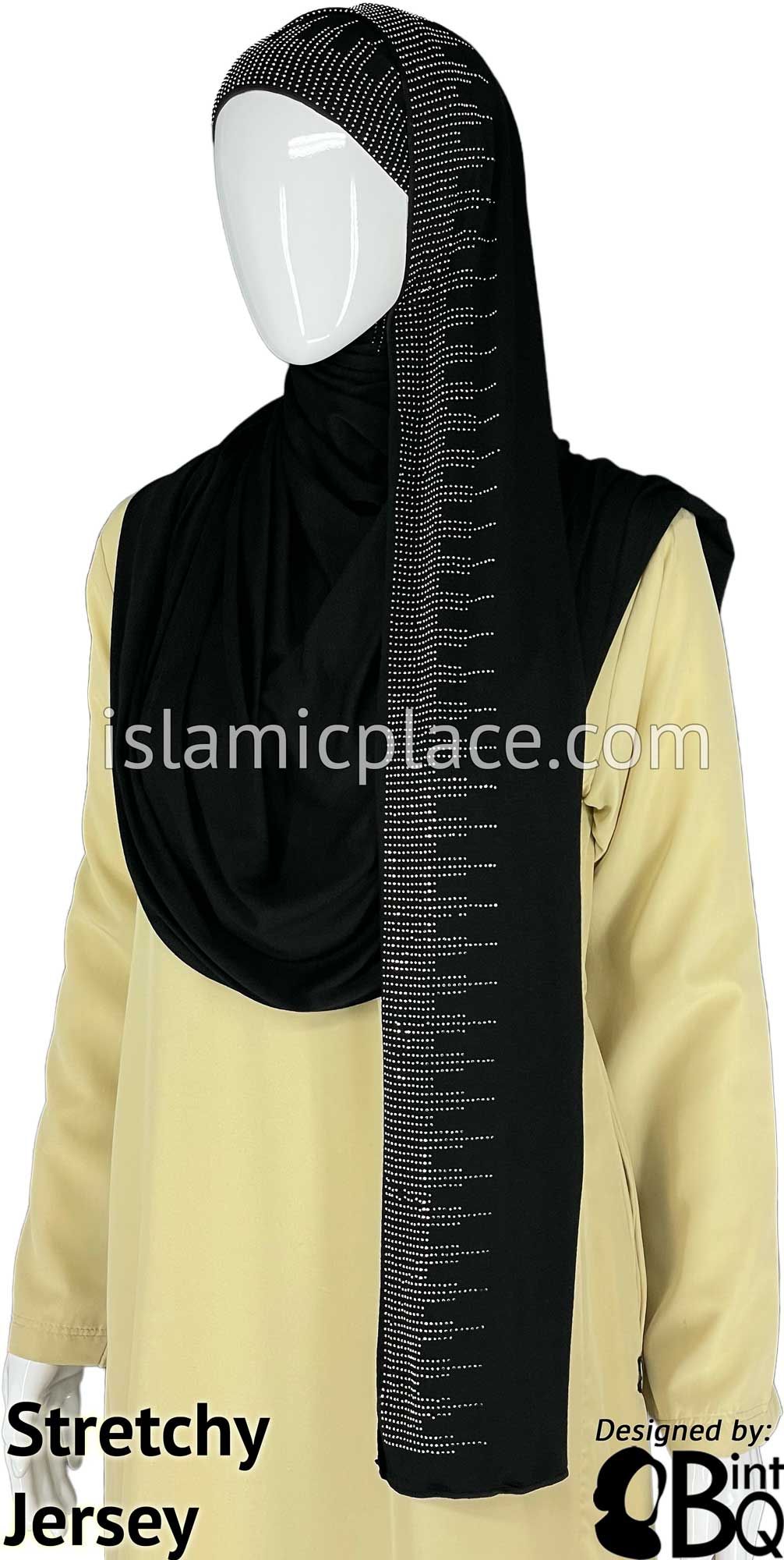 Black with Antique Stones in Design 122 - Jersey Shayla Long Rectangle Hijab 30&quot;x70&quot;