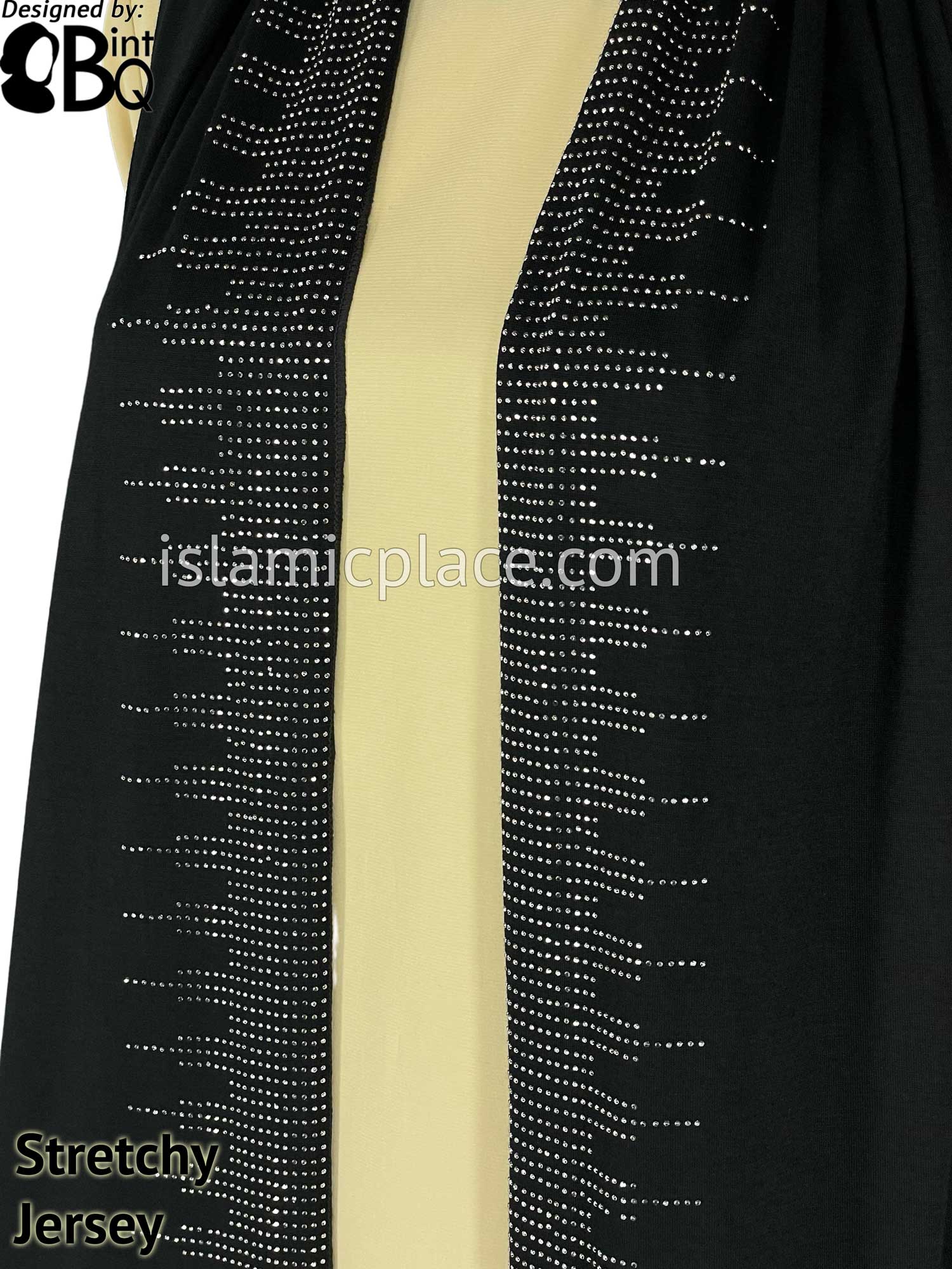 Black with Antique Stones in Design 122 - Jersey Shayla Long Rectangle Hijab 30"x70"