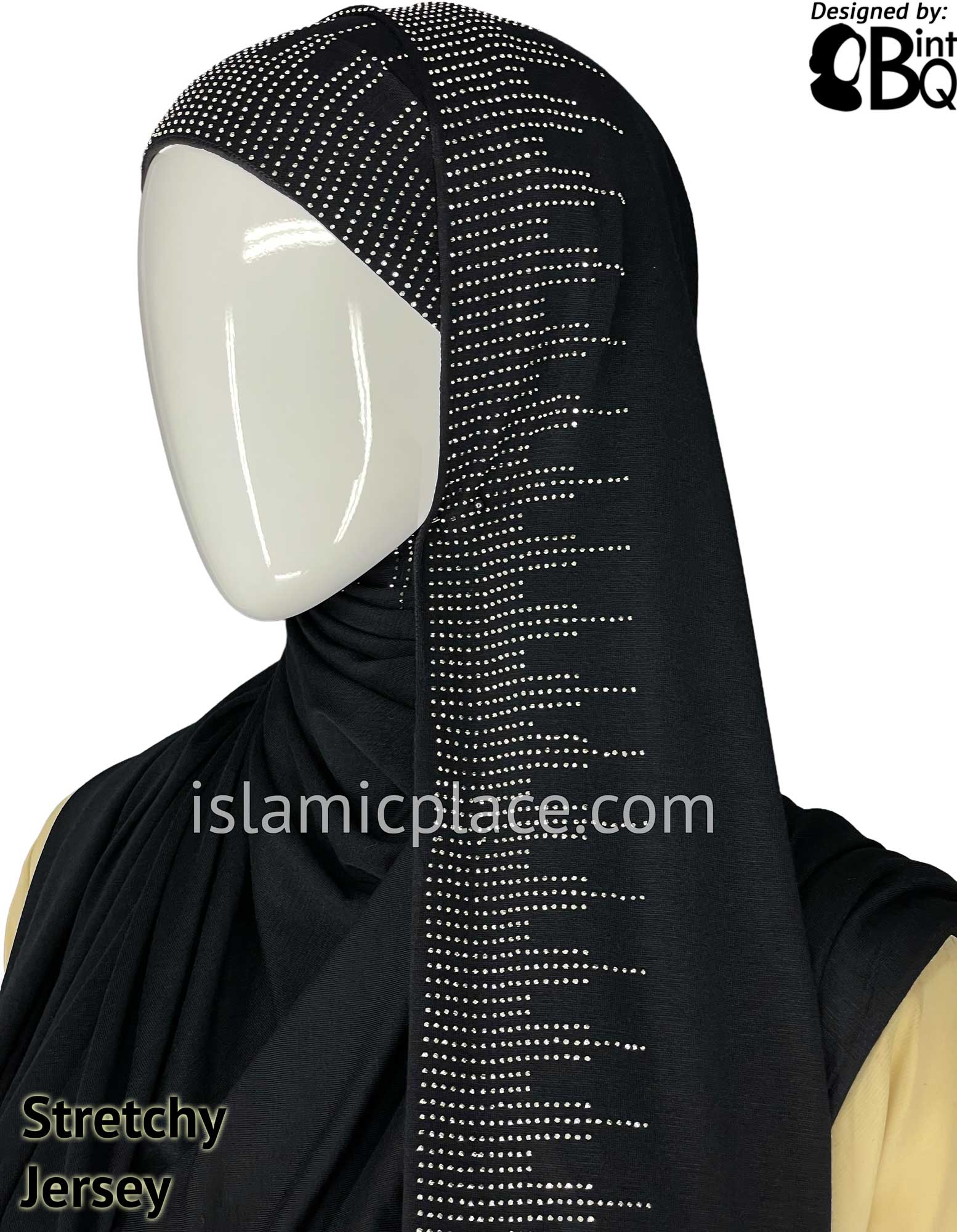 Black with Antique Stones in Design 122 - Jersey Shayla Long Rectangle Hijab 30"x70"