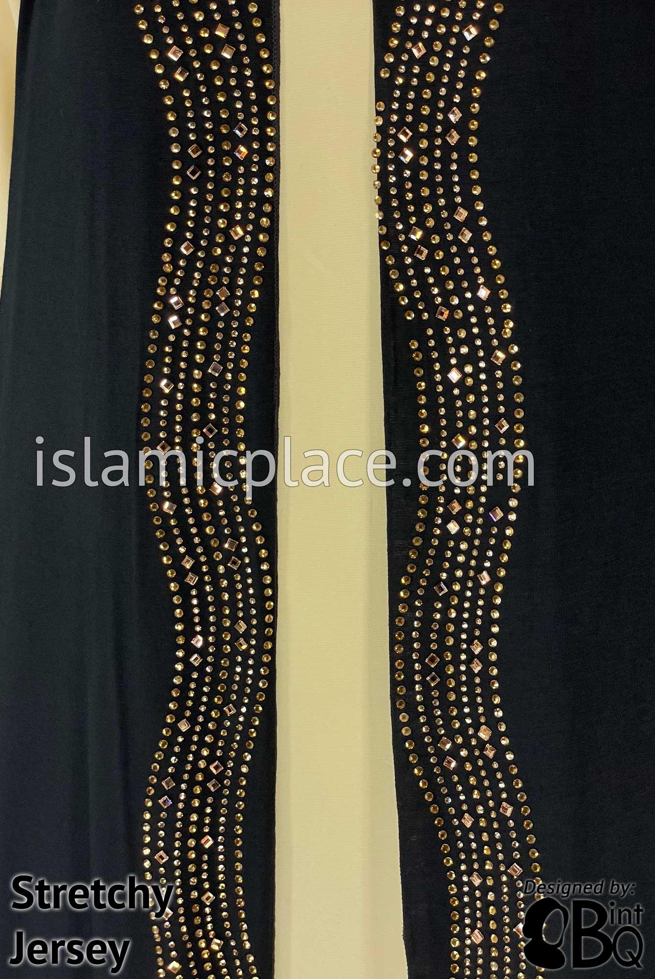 Black with Golden Stones in Design 33 - Jersey Shayla Long Rectangle Hijab 30"x70"