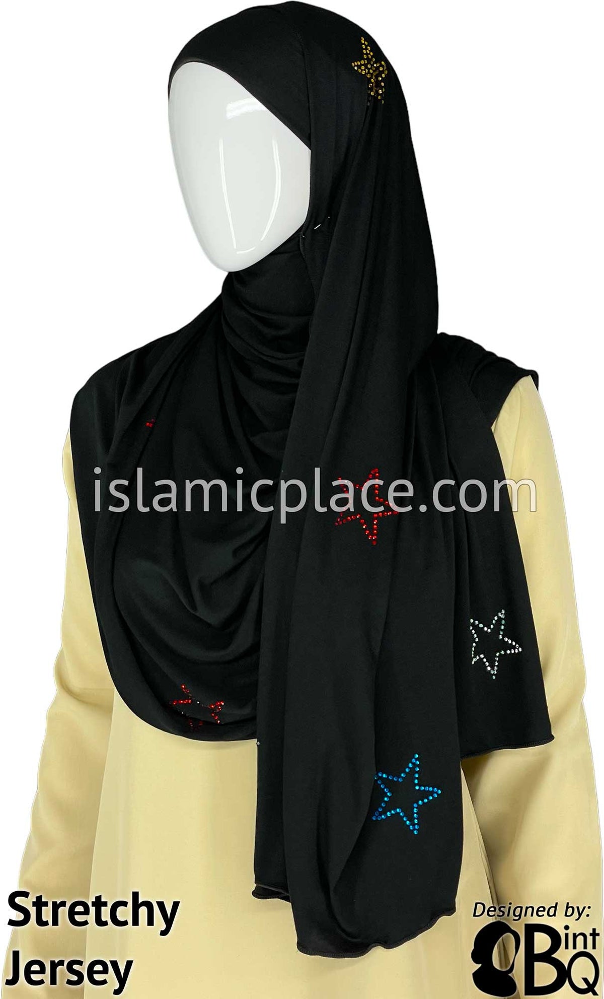 Black with Antique Stones in Design 154 - Jersey Shayla Long Rectangle Hijab 30&quot;x70&quot;