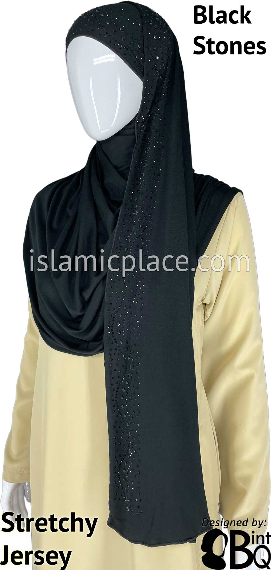 Black with Black Stones in Design 60 - Jersey Shayla Long Rectangle Hijab 30"x70"