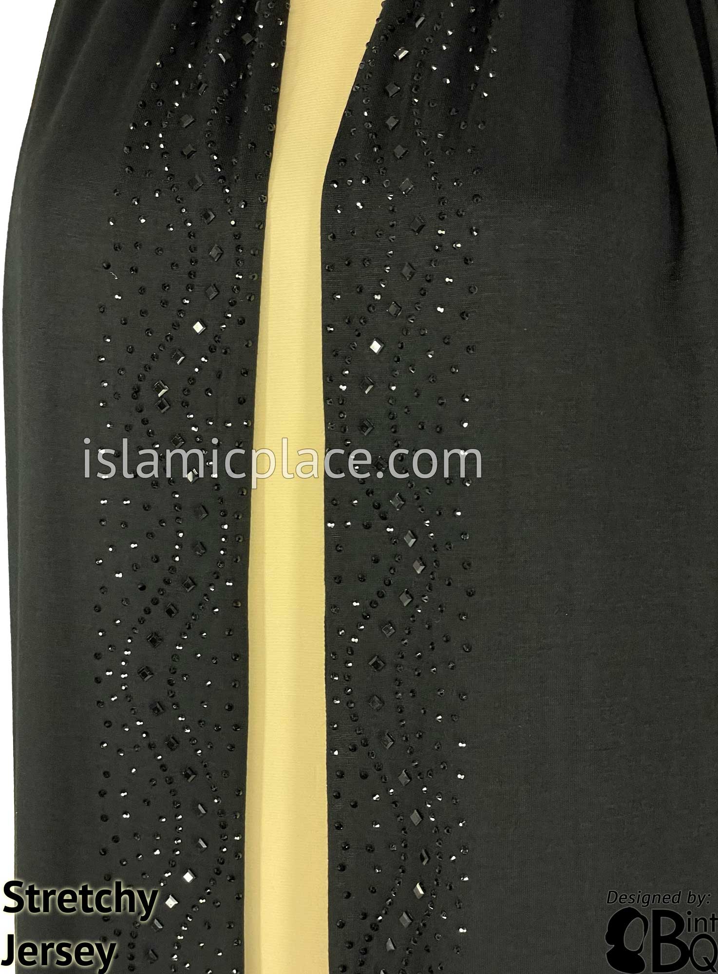 Black with Black Stones in Design 60 - Jersey Shayla Long Rectangle Hijab 30"x70"