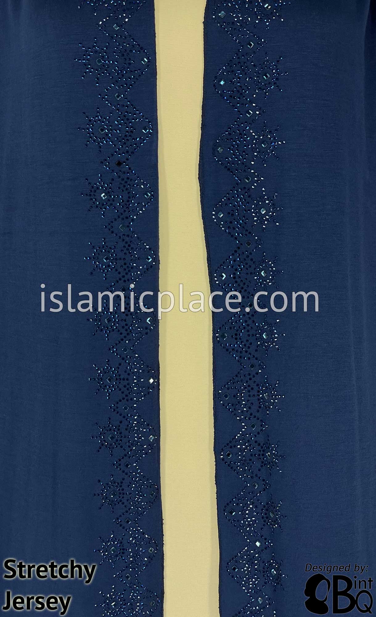 Navy Blue with Navy Stones in Design 31 - Jersey Shayla Long Rectangle Hijab 30"x70"