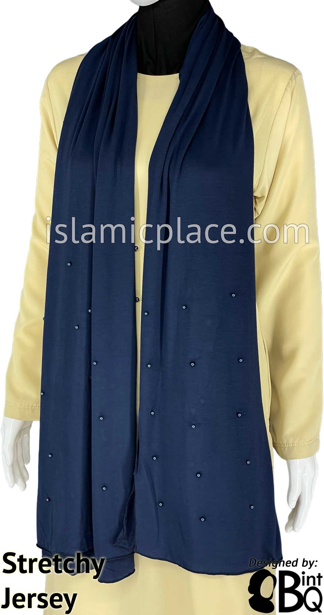 Navy Blue with Navy Stones in Design 25 - Jersey Shayla Long Rectangle Hijab 30"x70"