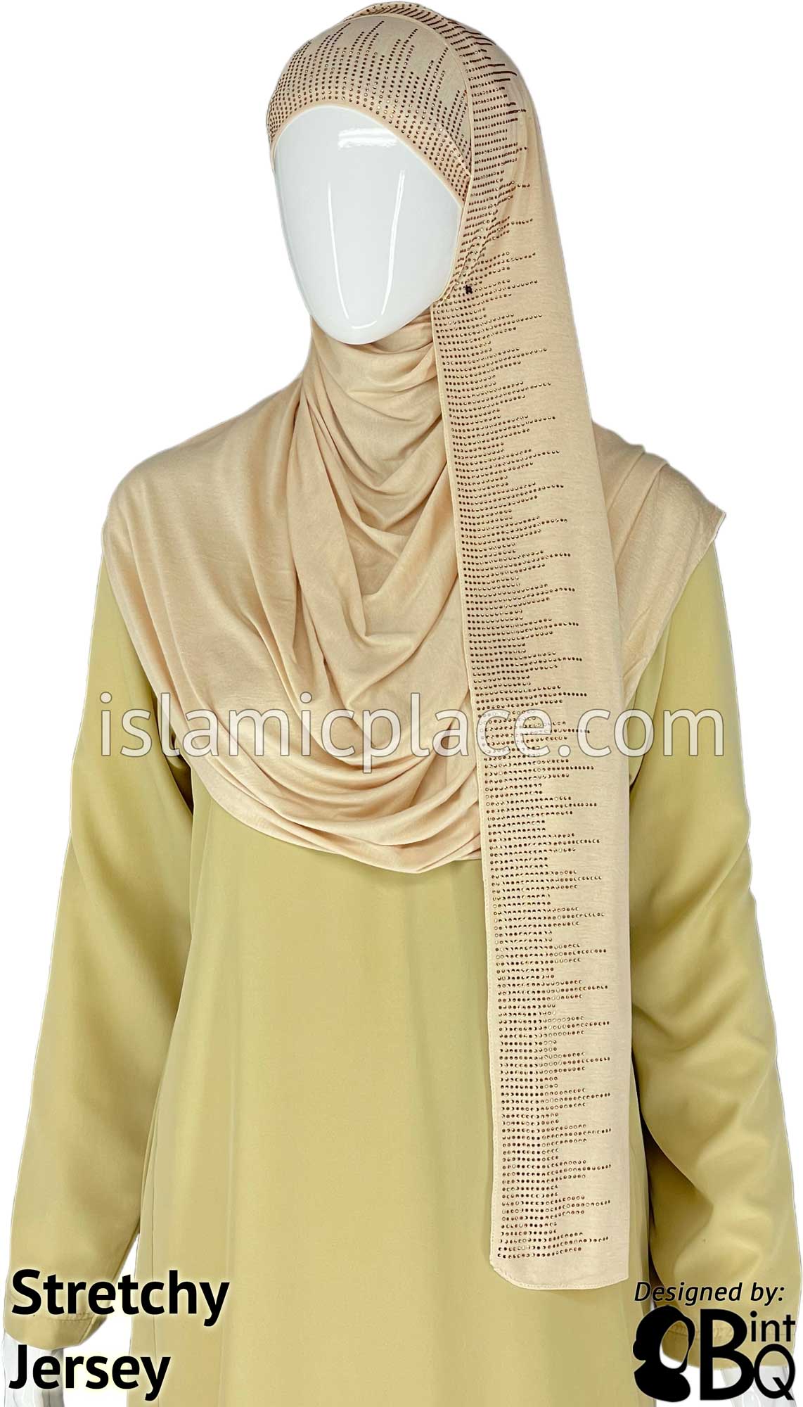 Oatmeal with Golden Stones in Design 122 - Jersey Shayla Long Rectangle Hijab 30&quot;x70&quot;