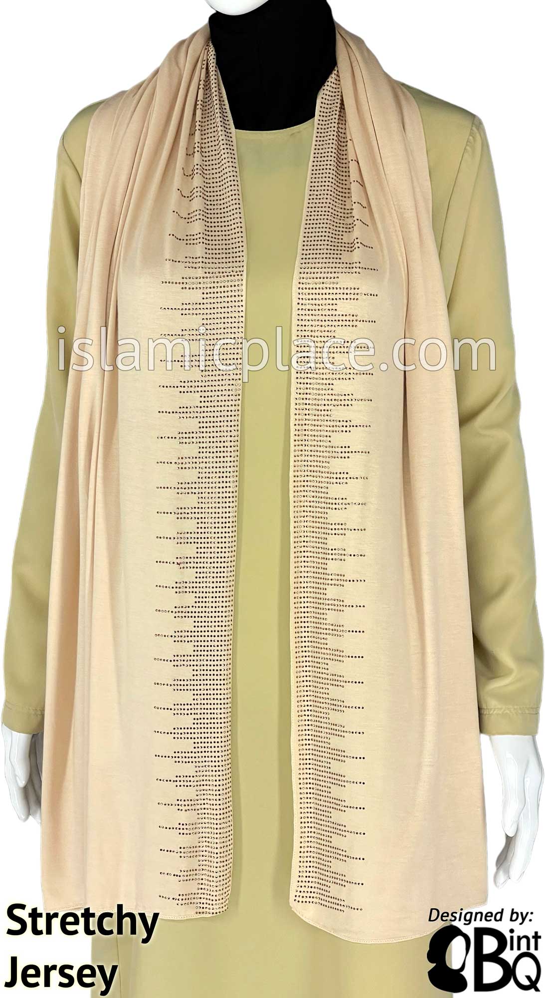 Oatmeal with Golden Stones in Design 122 - Jersey Shayla Long Rectangle Hijab 30"x70"