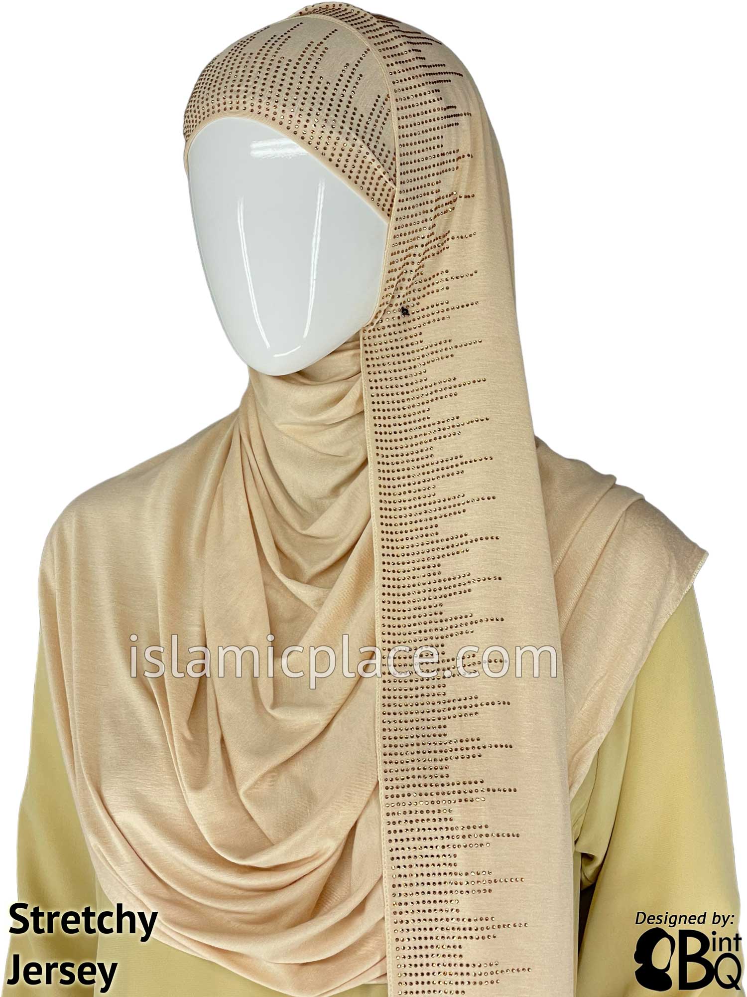 Oatmeal with Golden Stones in Design 122 - Jersey Shayla Long Rectangle Hijab 30"x70"