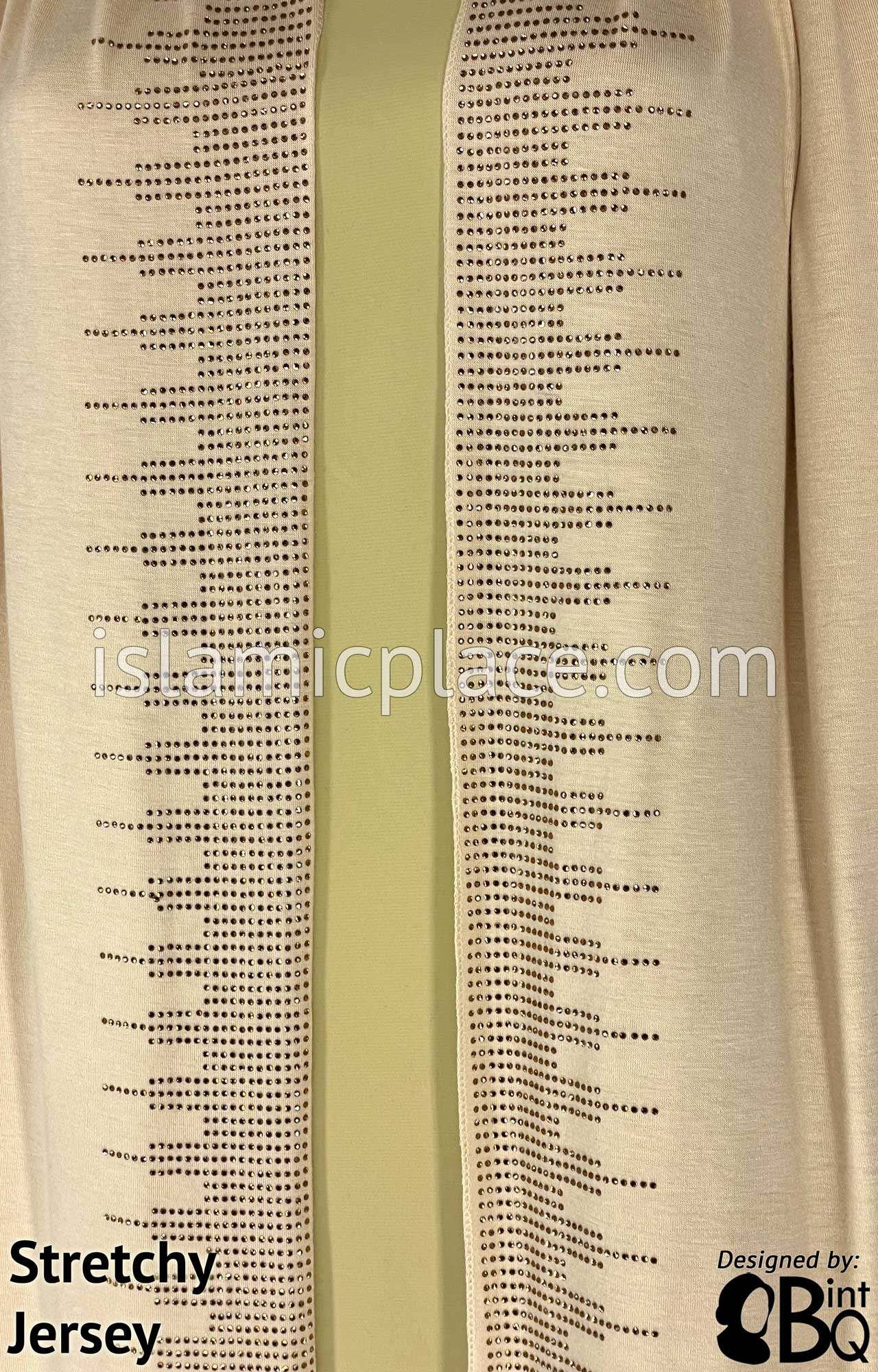 Oatmeal with Golden Stones in Design 122 - Jersey Shayla Long Rectangle Hijab 30"x70"