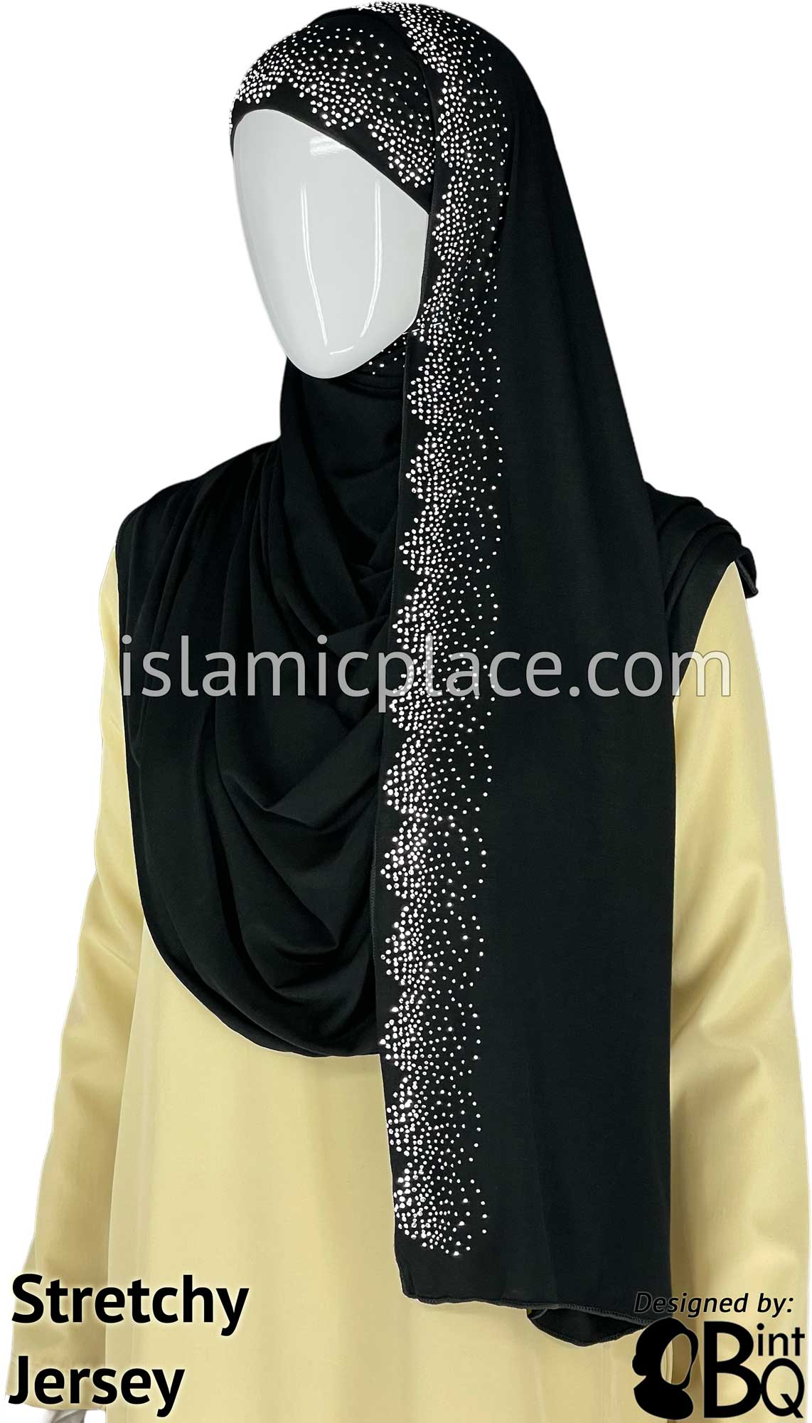 Black with Silver Stones in Design 14 - Jersey Shayla Long Rectangle Hijab 30"x70"