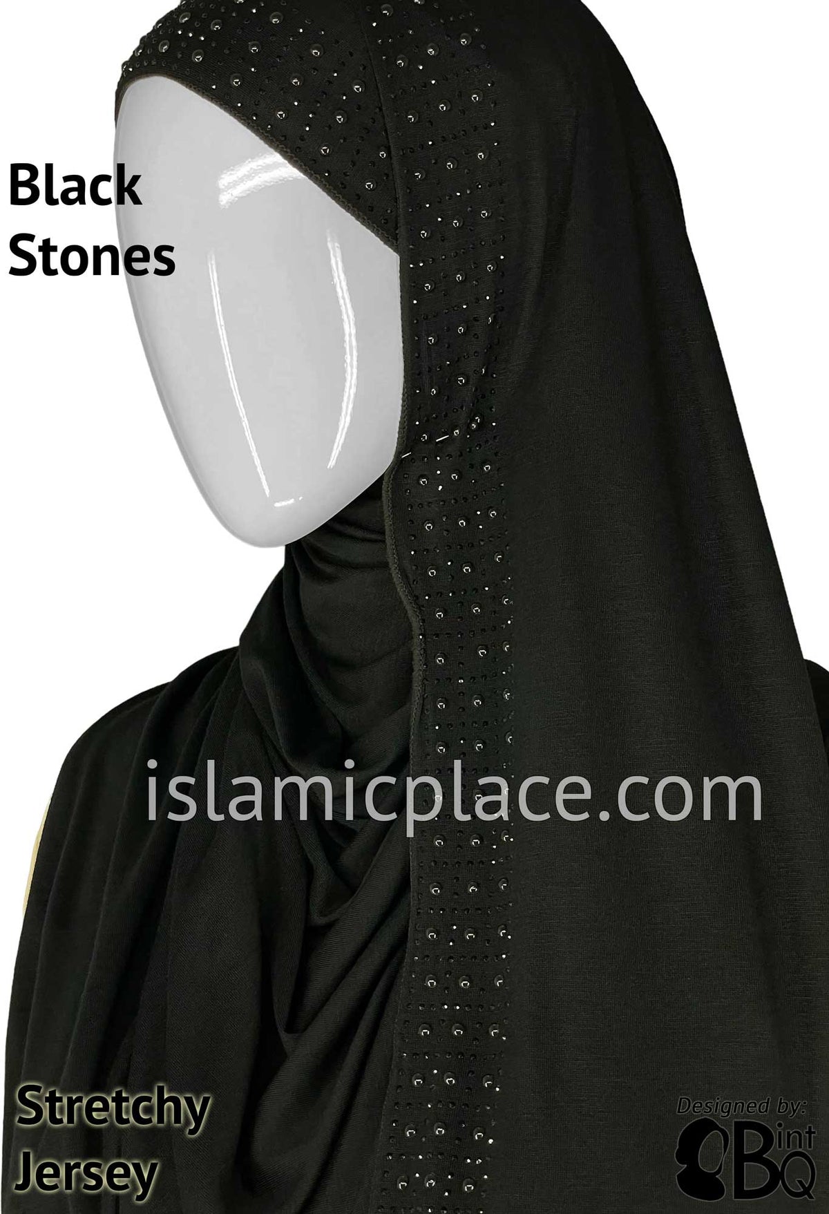 Black with Black Stones in Design 5 - Jersey Shayla Long Rectangle Hijab 30&quot;x70&quot;