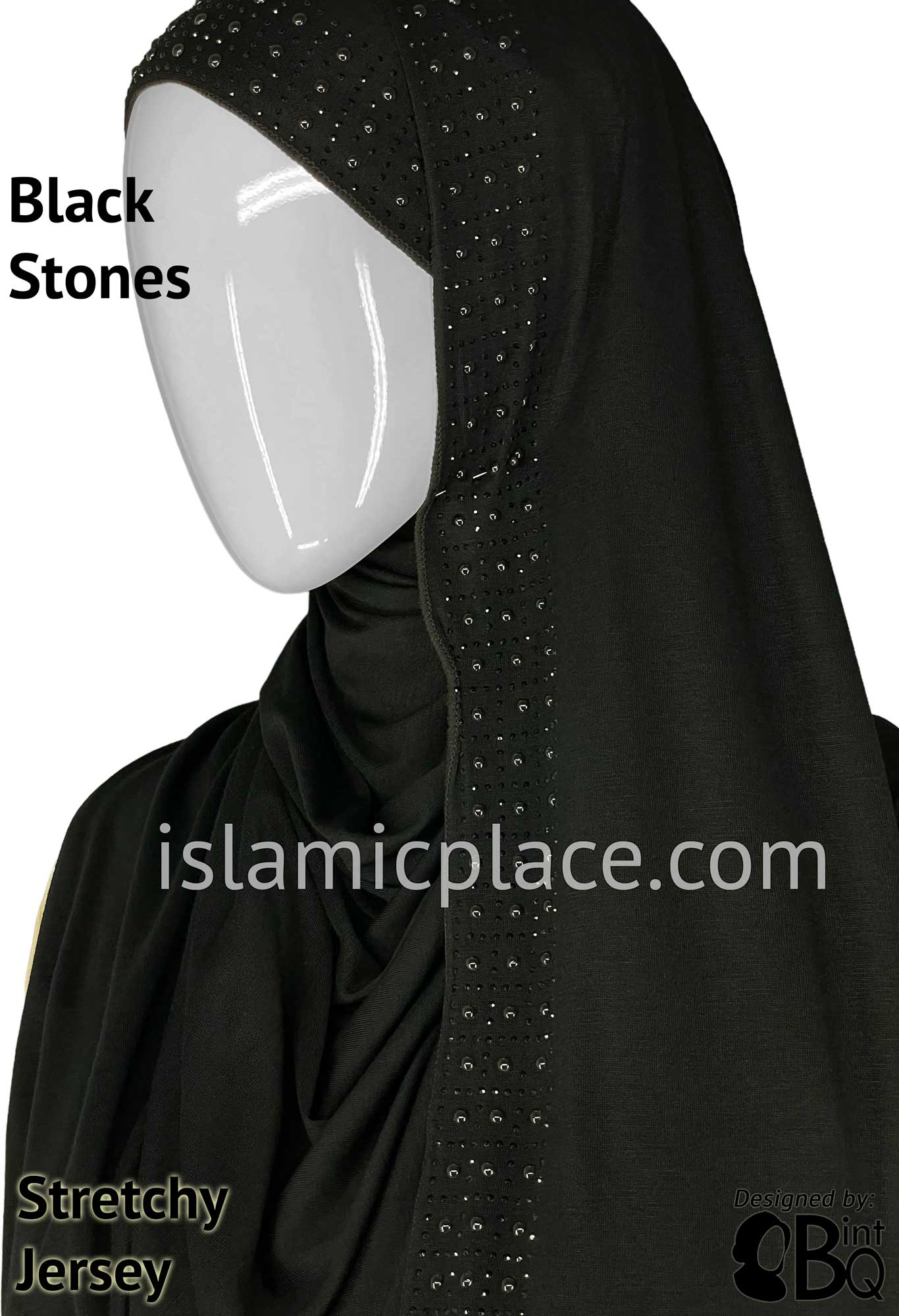 Black with Black Stones in Design 5 - Jersey Shayla Long Rectangle Hijab 30"x70"