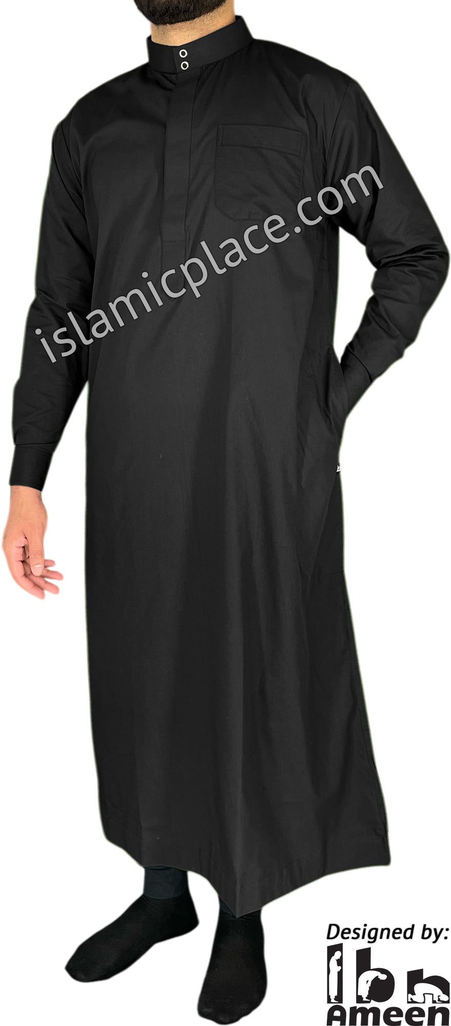 Black - Men Saudi Ad-Daffah LT Thob by Ibn Ameen - IA3