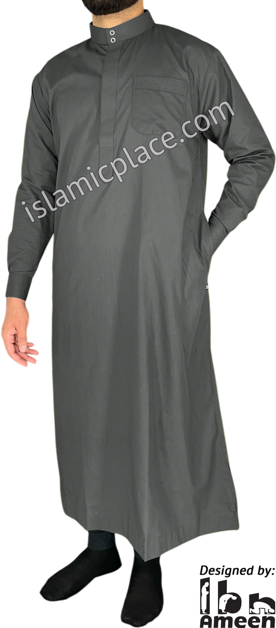 Charcoal Gray - Men Saudi Ad-Daffah LT Thob by Ibn Ameen - IA3