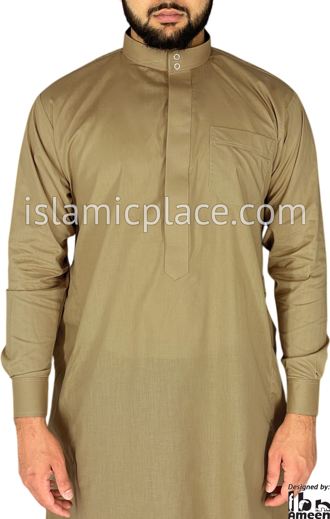 Dark Khaki - Men Saudi Ad-Daffah LT Thob by Ibn Ameen - IA3