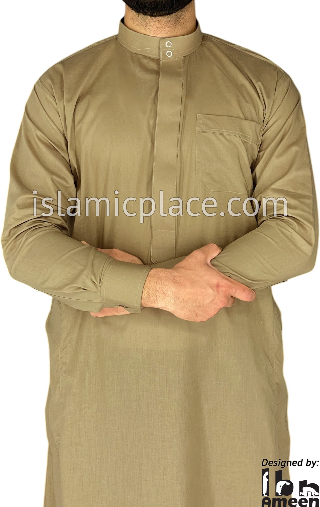 Dark Khaki - Men Saudi Ad-Daffah LT Thob by Ibn Ameen - IA3