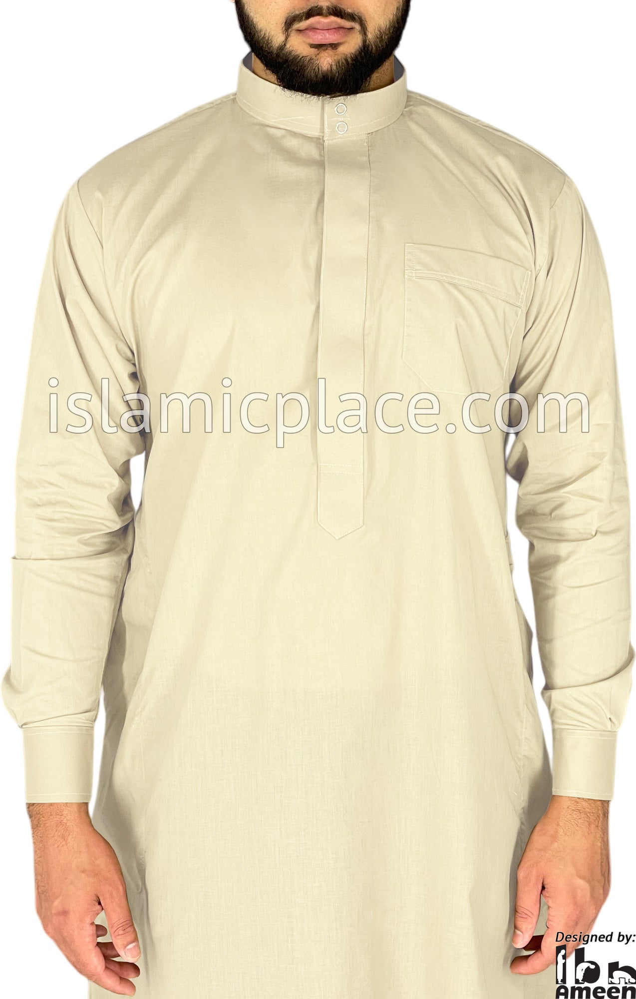 Light Khaki - Men Saudi Ad-Daffah LT Thob by Ibn Ameen - IA3