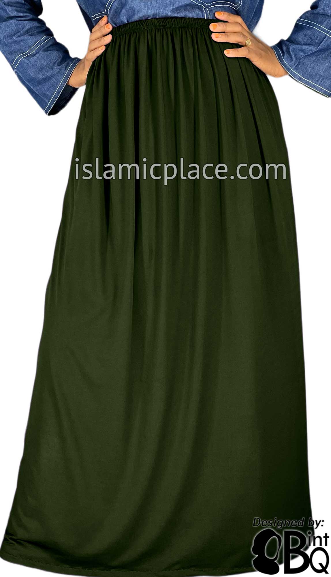 Dark Olive - Plain Skirt in Soft ITY Jersey Fabric