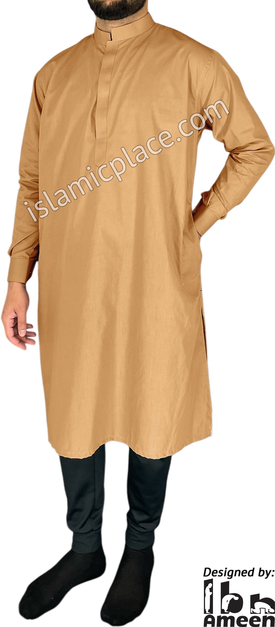 Caramel - Men Saudi Ad-Daffah Plain Kameez by Ibn Ameen