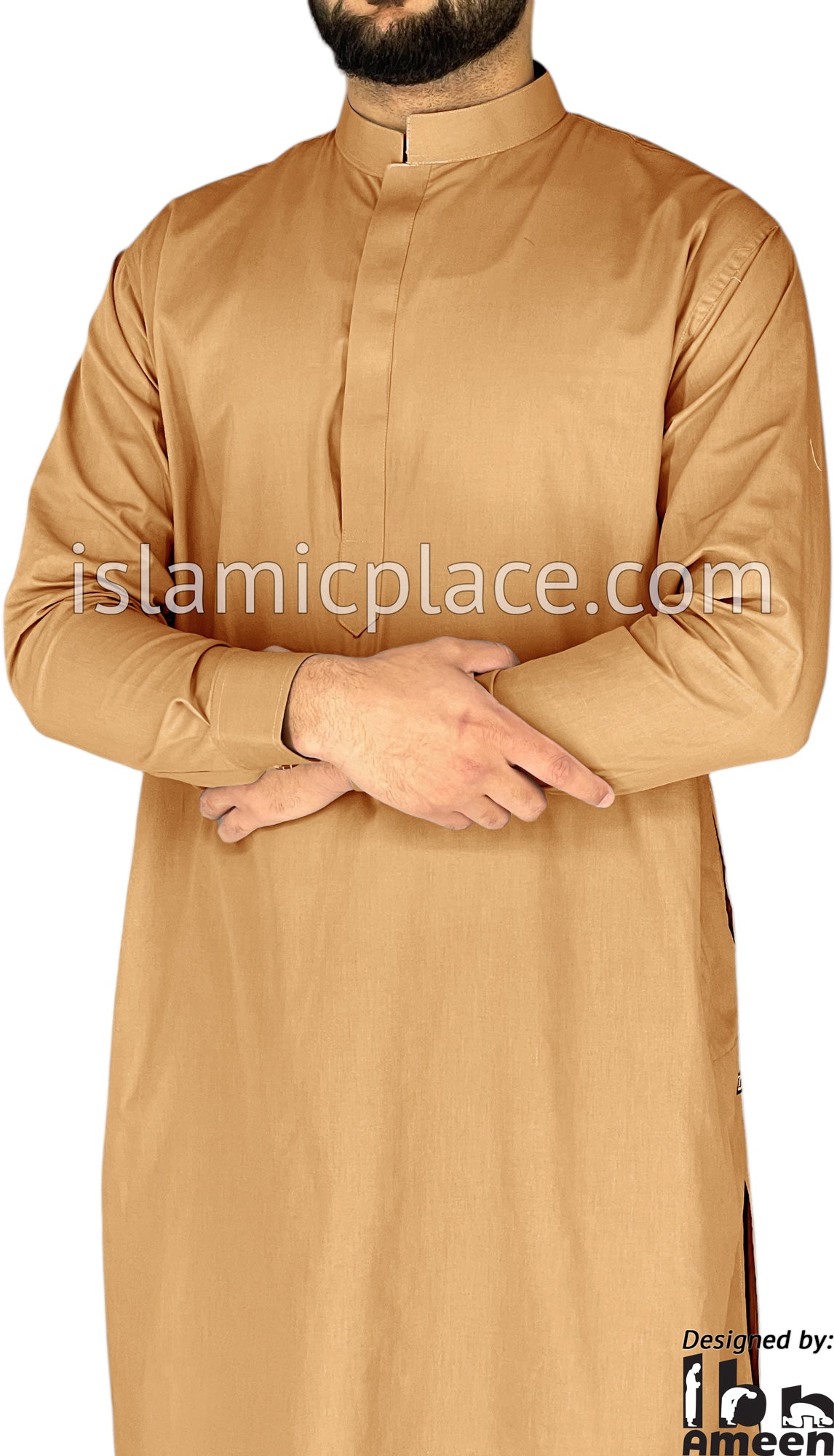 Caramel - Men Saudi Ad-Daffah Plain Kameez by Ibn Ameen