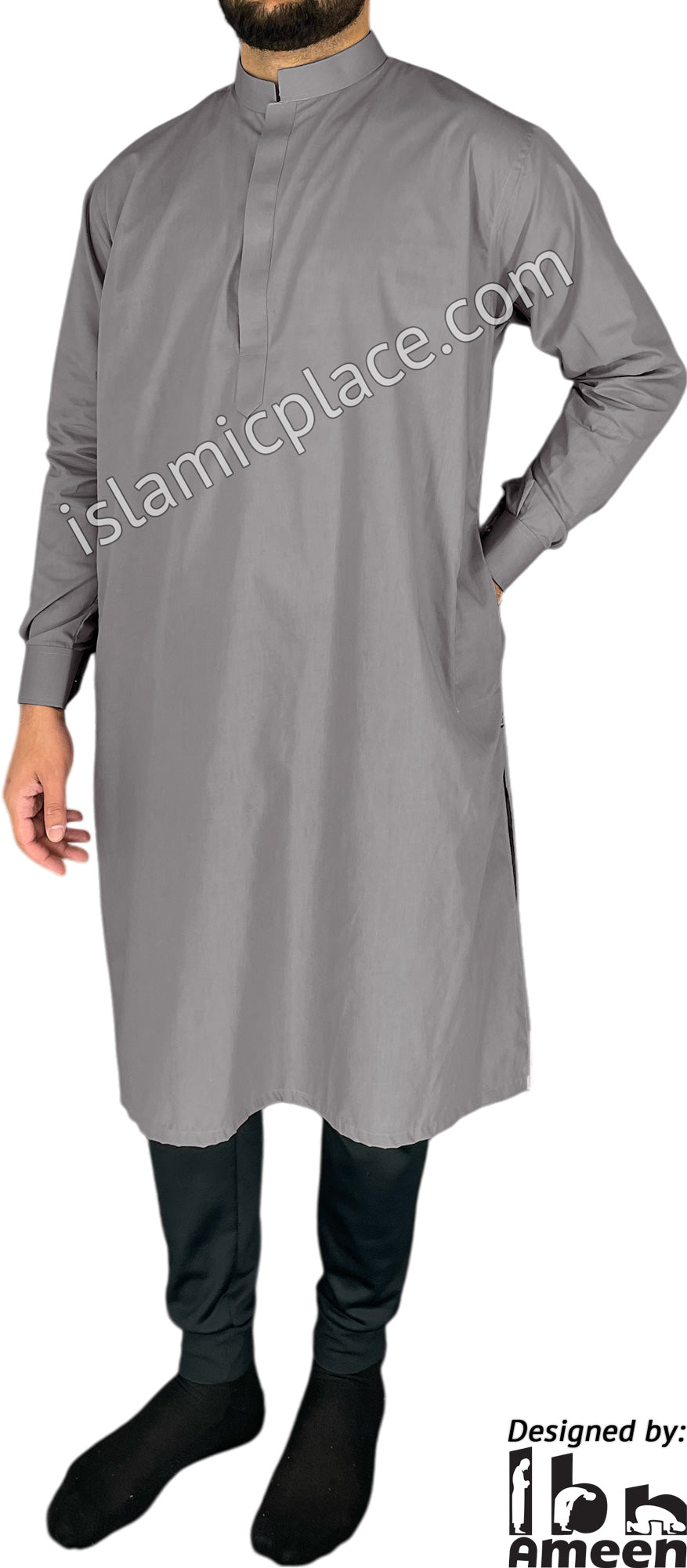 Gravity Gray - Men Saudi Ad-Daffah Plain Kameez by Ibn Ameen