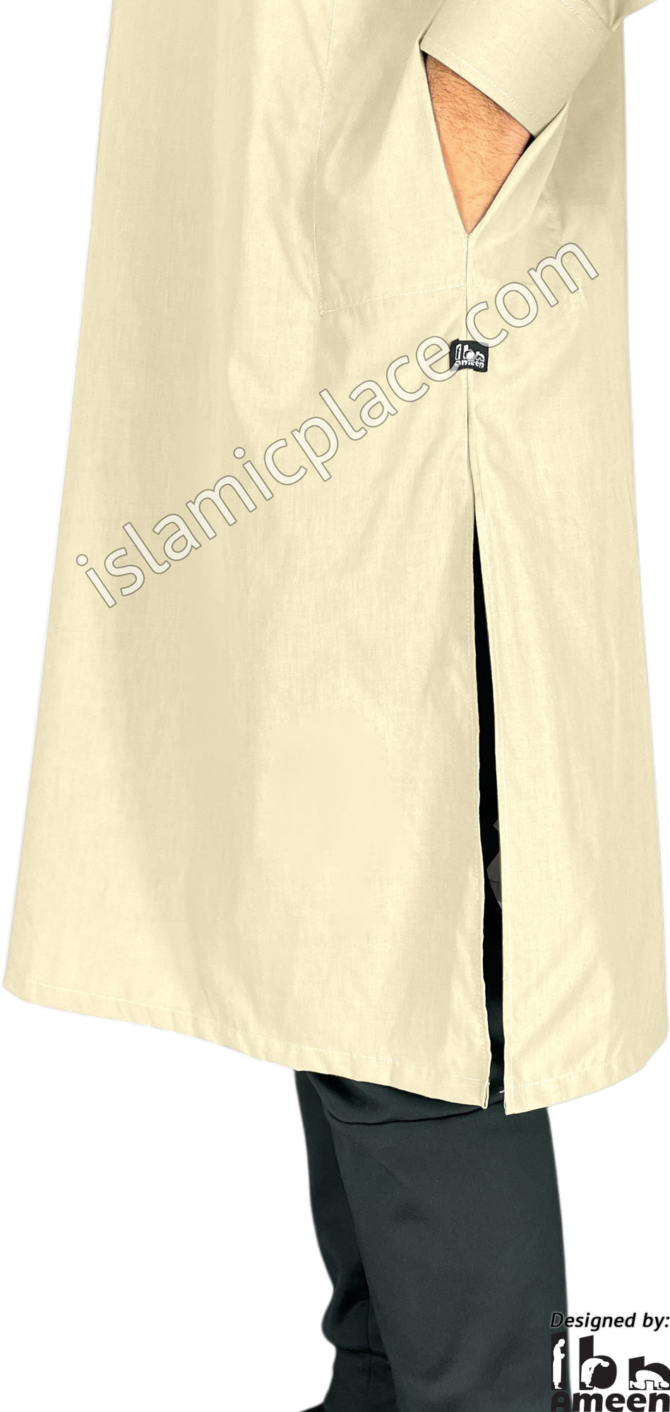 Light Khaki - Men Saudi Ad-Daffah Plain Kameez by Ibn Ameen