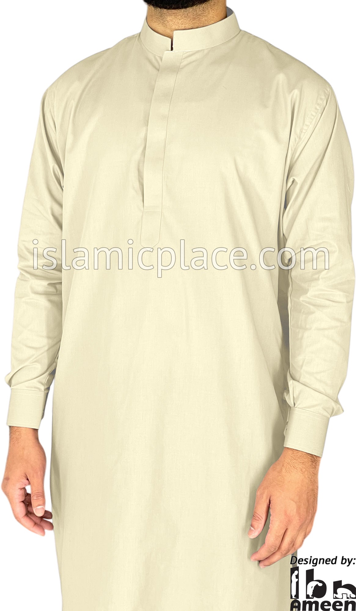 Light Khaki - Men Saudi Ad-Daffah Plain Kameez by Ibn Ameen