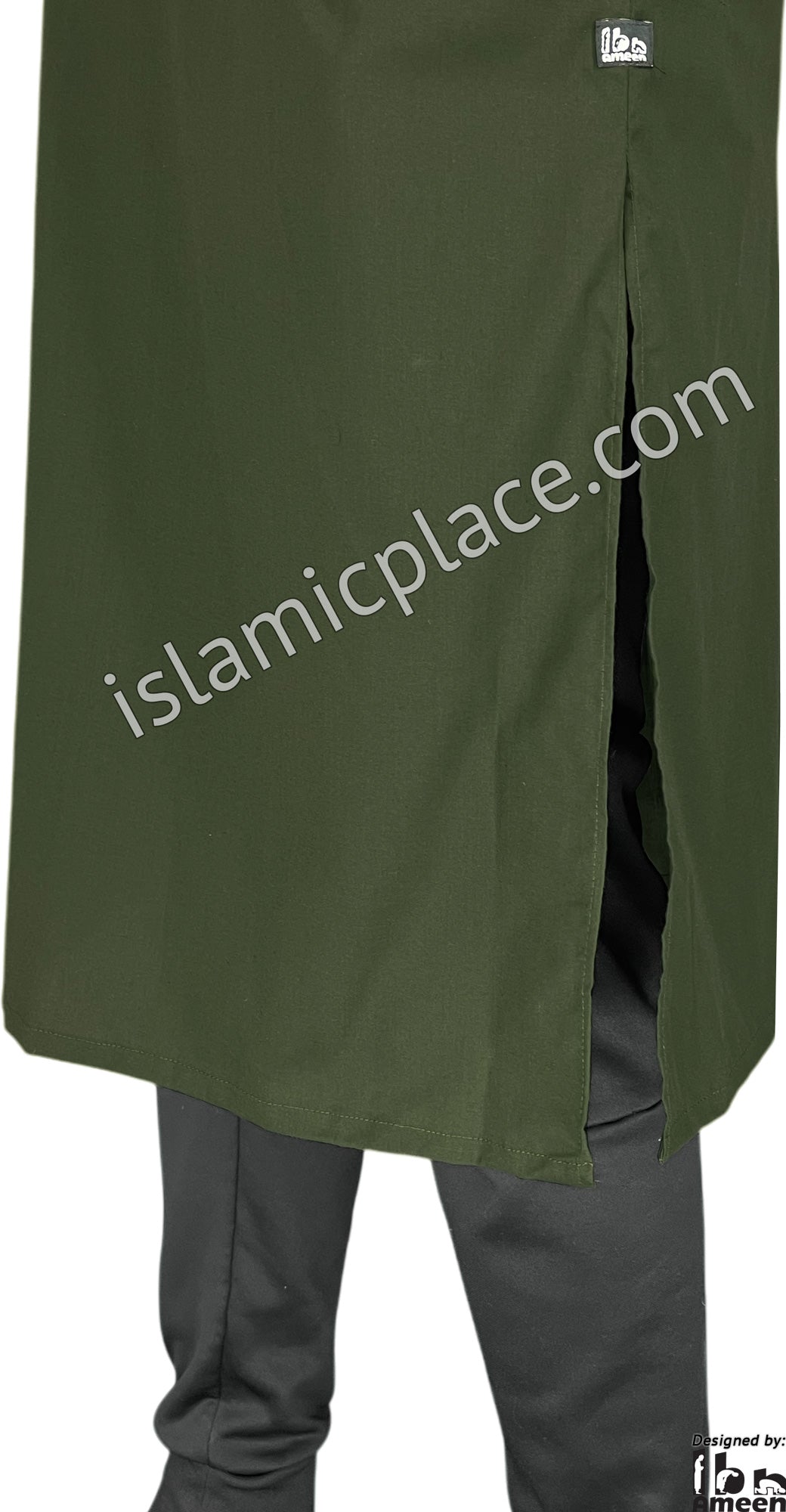 Olive Green - Men Saudi Ad-Daffah Plain Kameez by Ibn Ameen