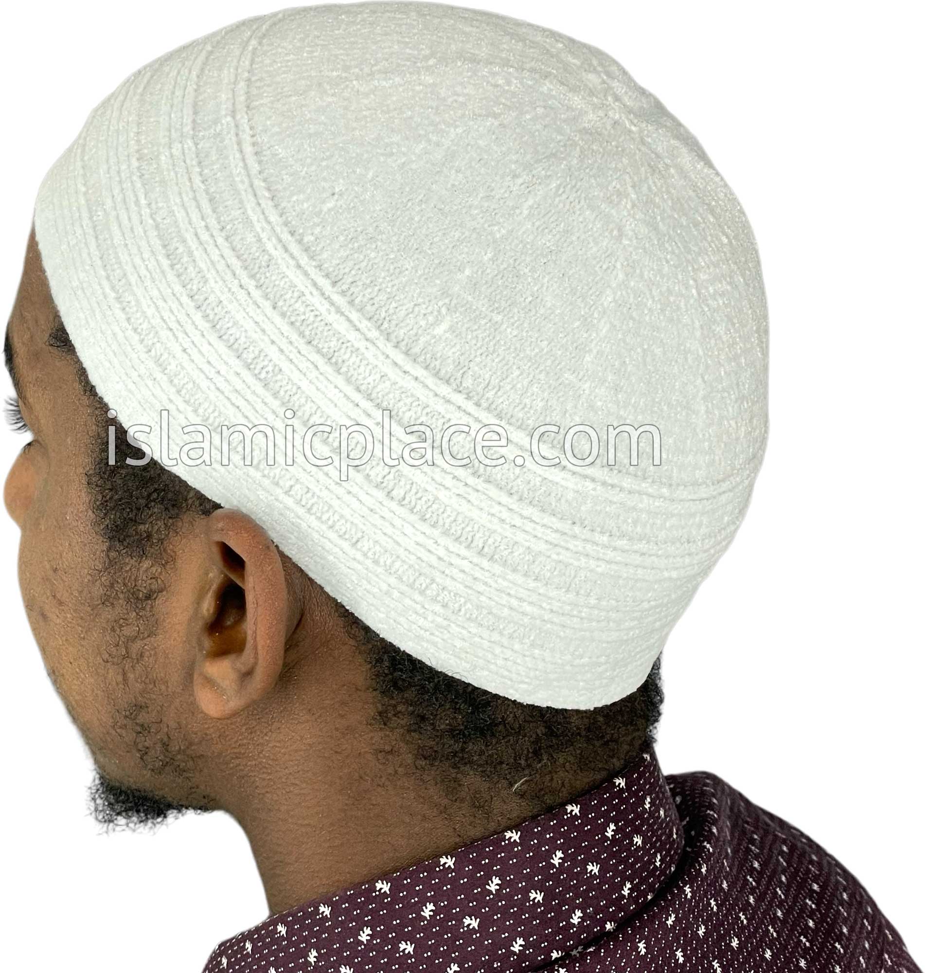 White - Warm Chenille Knitted Indonesian Style Kufi