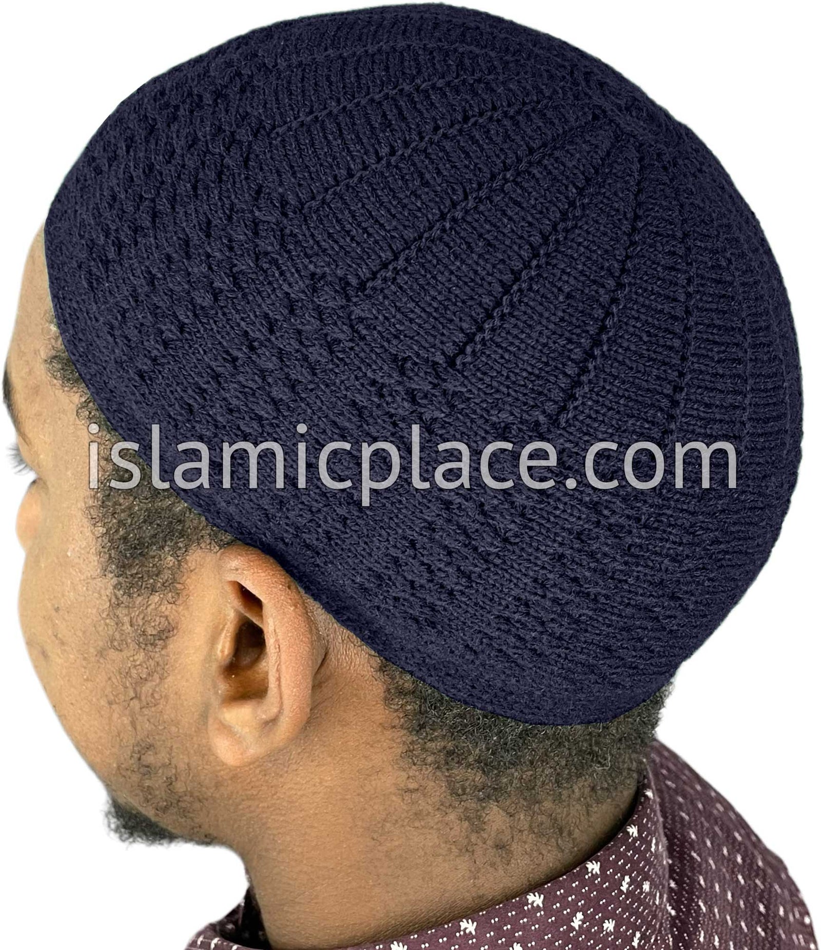 Navy Blue - Warm Knitted Habib Designer Kufi