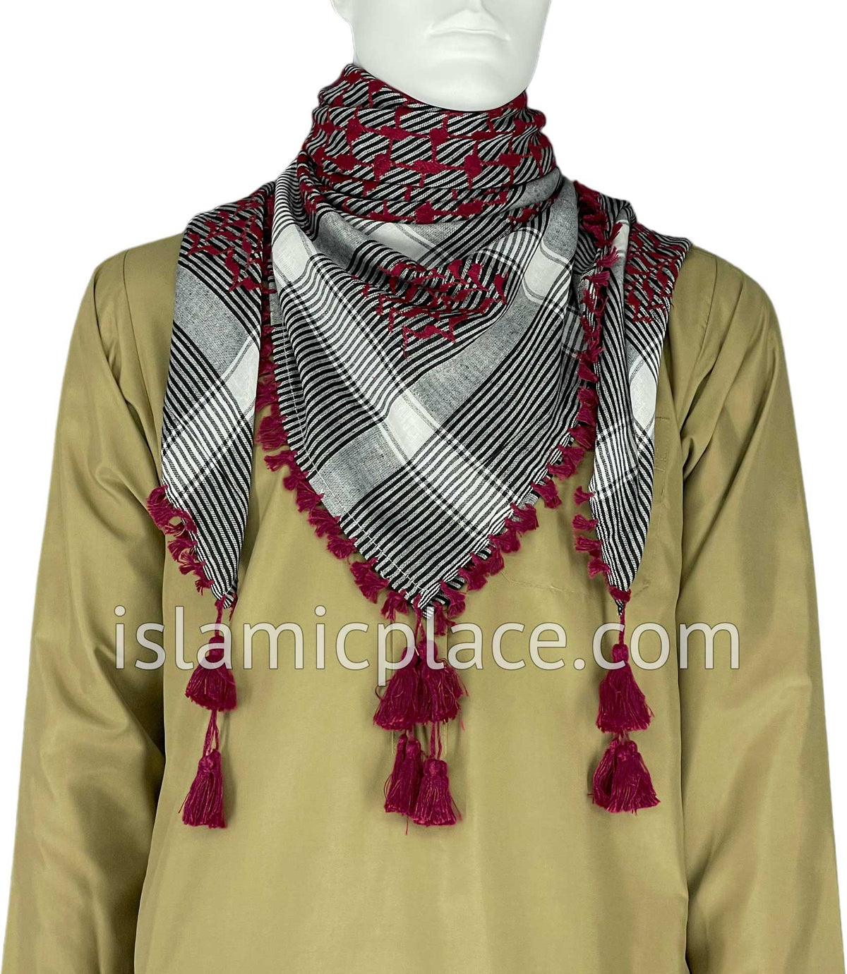 Black, White and Light Burgundy - Rafah Collection Men Scarf Kifaya