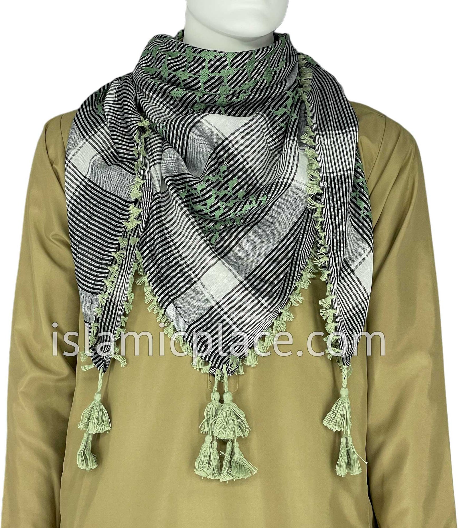 Black, White and Sage Green - Rafah Collection Men Scarf Kifaya