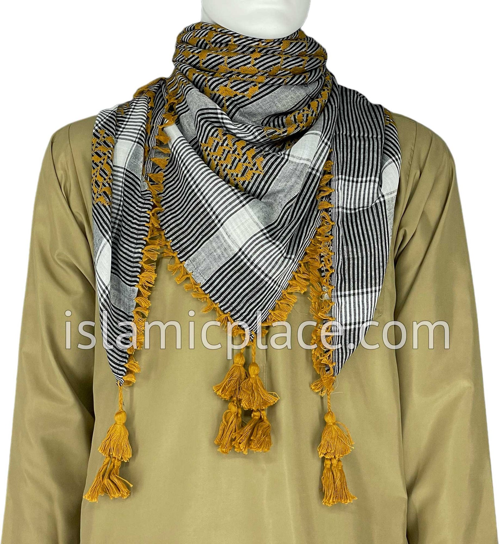 Black, White and Mustard Gold - Rafah Collection Men Scarf Kifaya