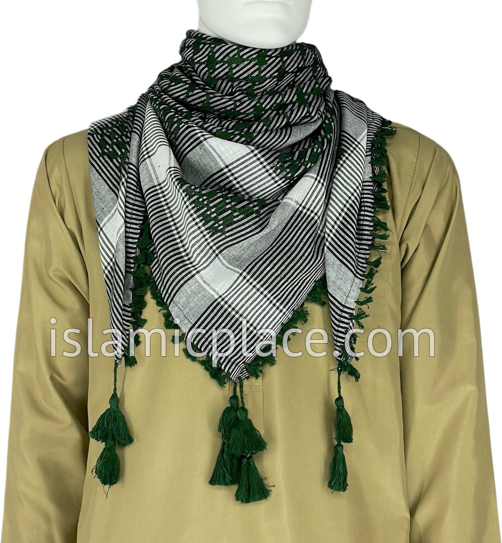 Black, White and Hunter Green - Rafah Collection Men Scarf Kifaya