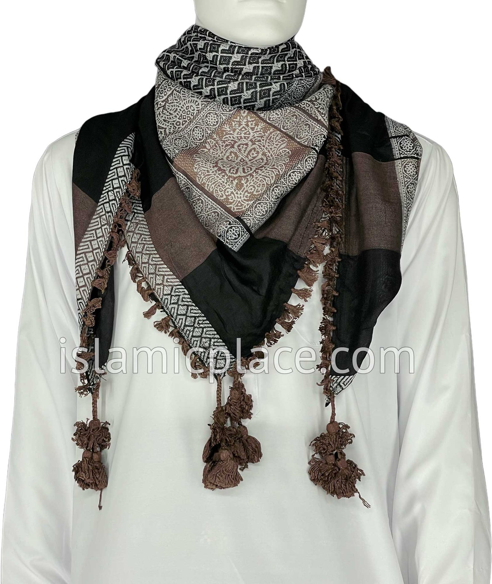 Black, White and Taupe - Wali Collection Men Scarf Kifaya