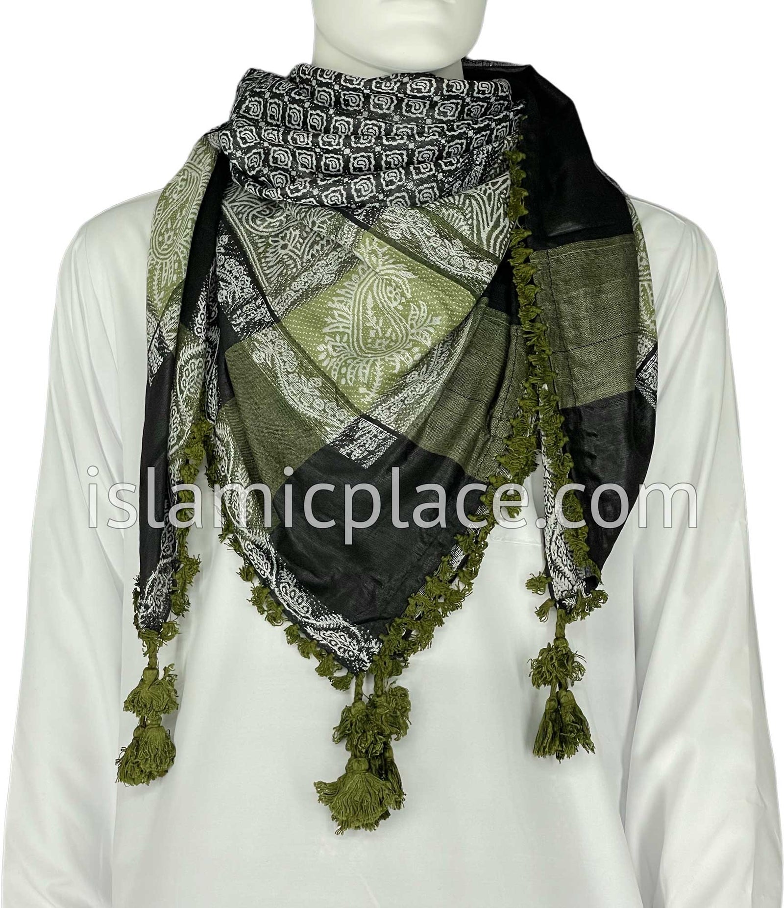 Black, White and Olive Green - Wali Collection Men Scarf Kifaya