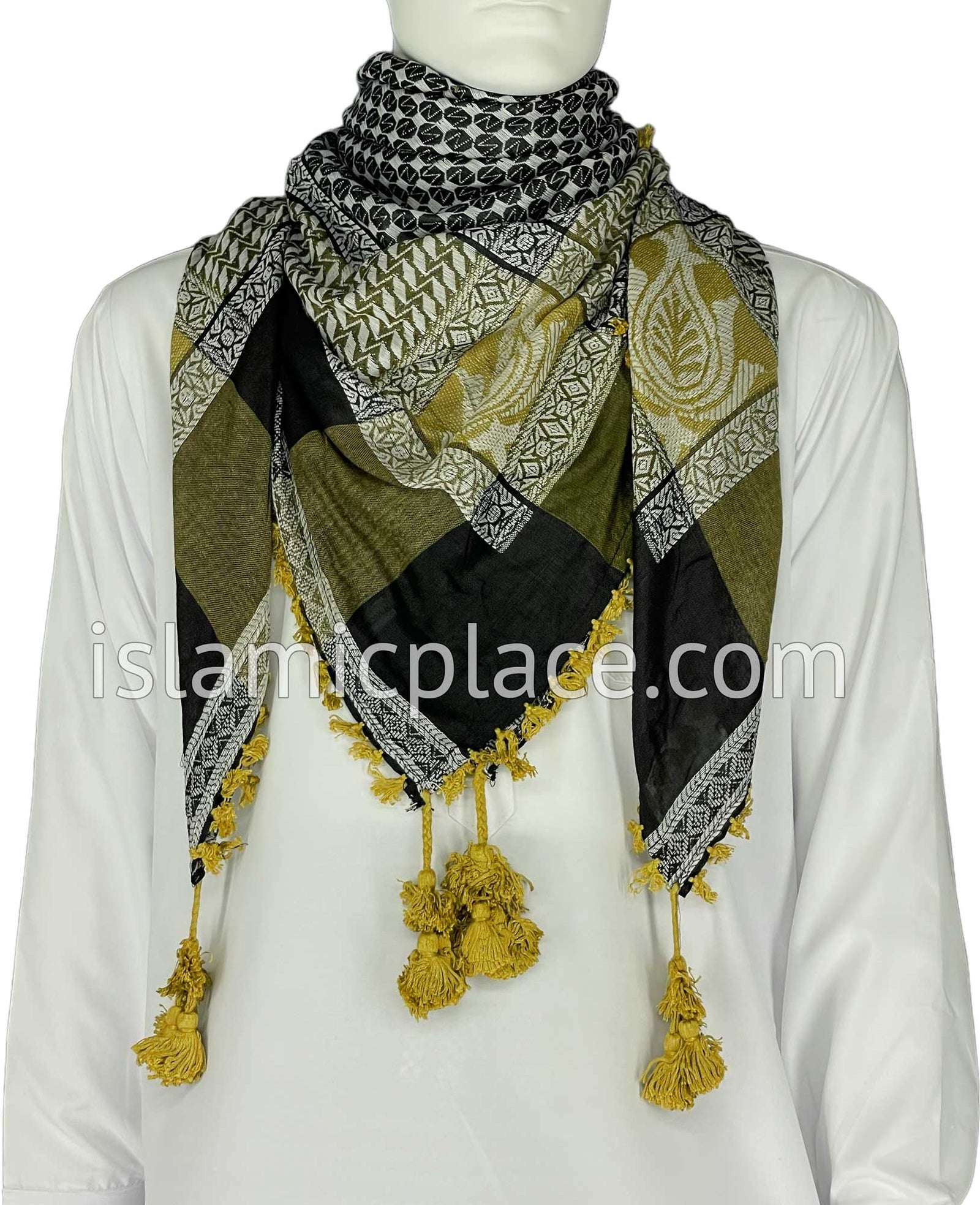 Black, White and Mustard Green - Wali Collection Men Scarf Kifaya